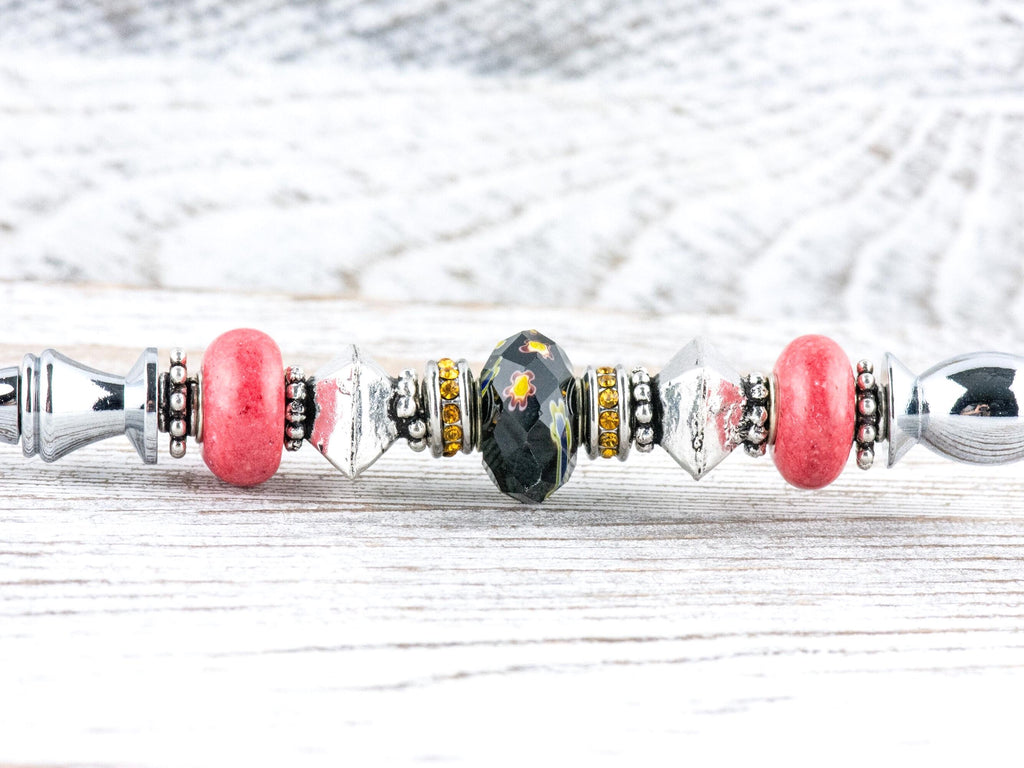 Midnight Rose Glass Beaded Silver Letter Opener • Paper Knife • Desk Accessory