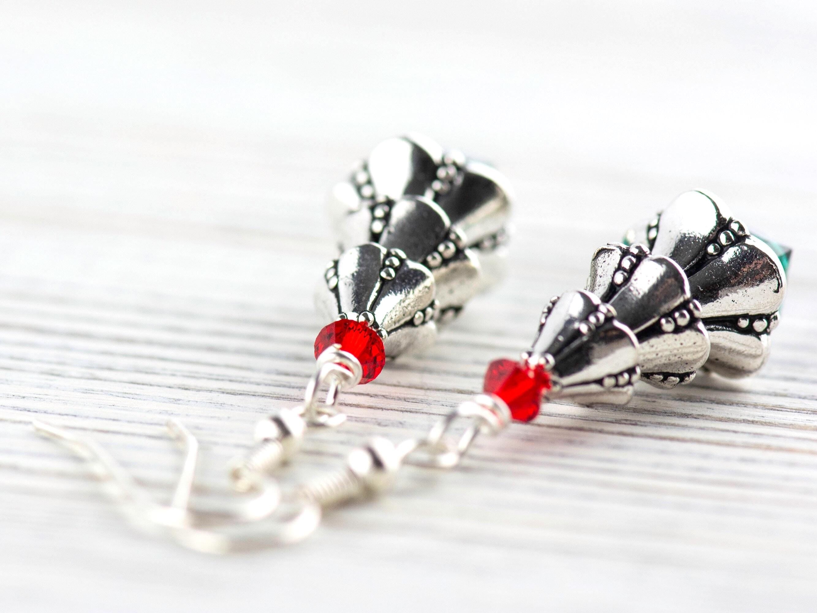 Christmas Tree Earrings, Handmade Earrings, Swarovski Crystal, Holiday Jewelry