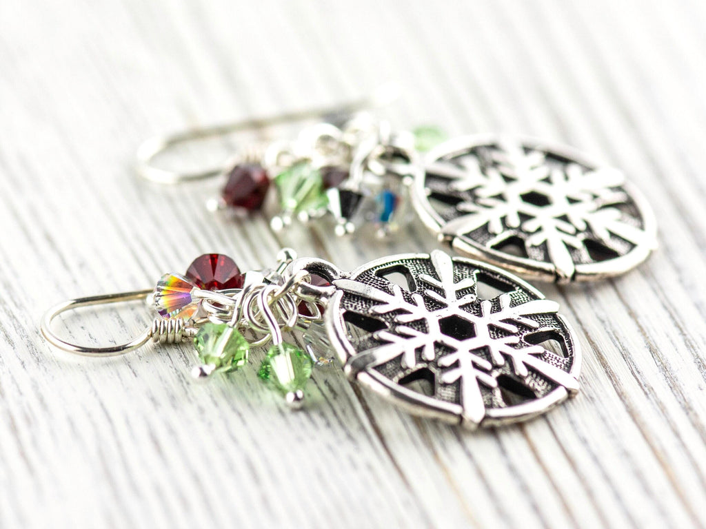 Snowflake Earrings, Handmade Christmas Earrings, Swarovski Crystal, Holiday Jewelry