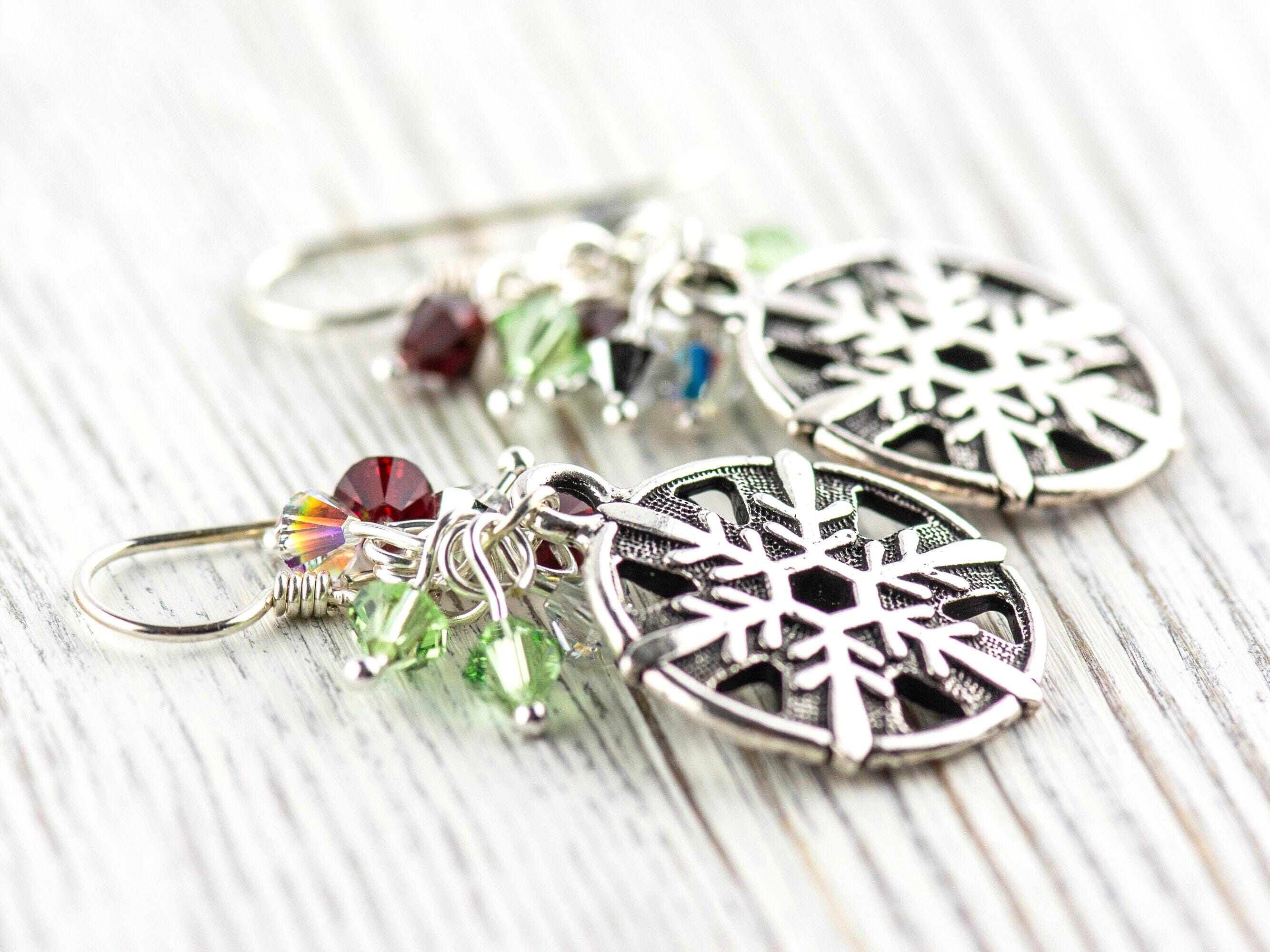 Snowflake Earrings, Handmade Christmas Earrings, Swarovski Crystal, Holiday Jewelry