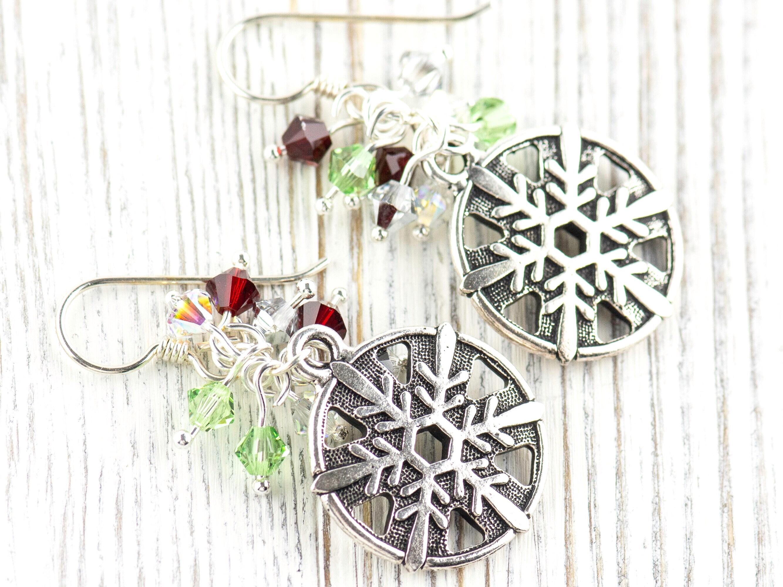 Snowflake Earrings, Handmade Christmas Earrings, Swarovski Crystal, Holiday Jewelry