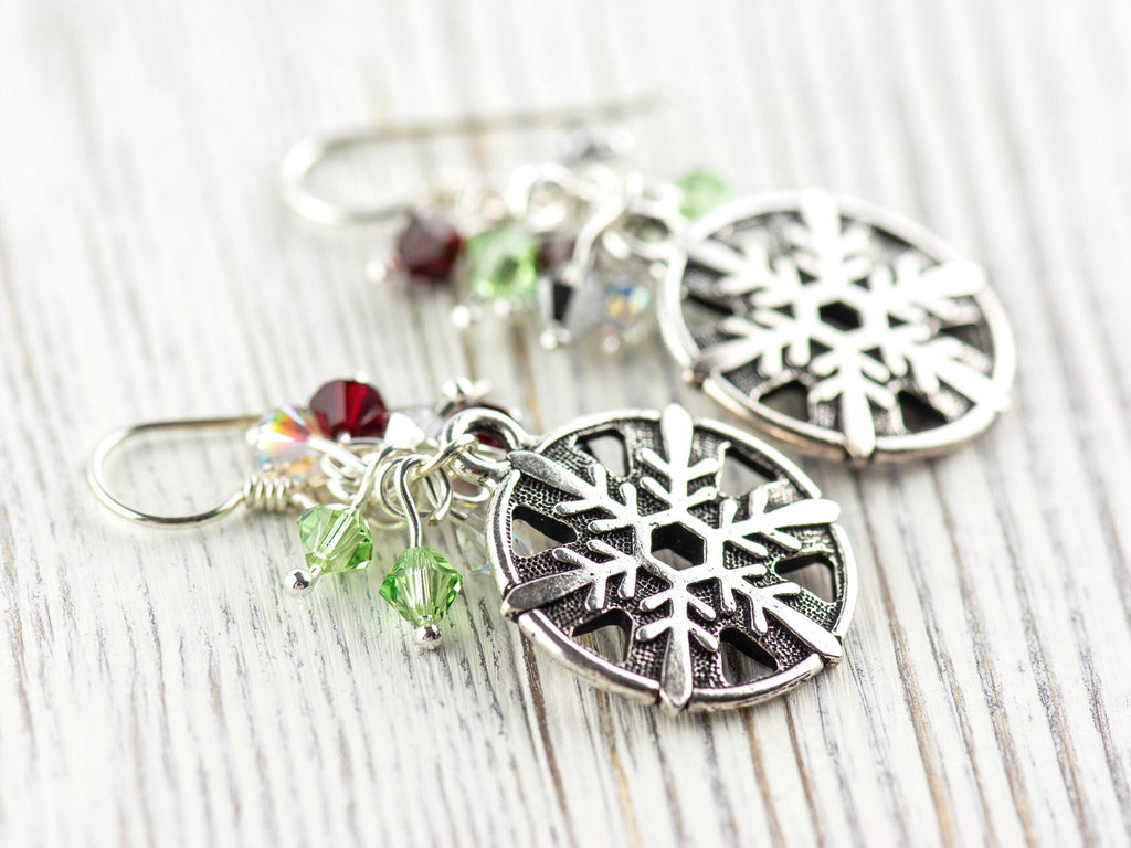 Snowflake Earrings, Handmade Christmas Earrings, Swarovski Crystal, Holiday Jewelry