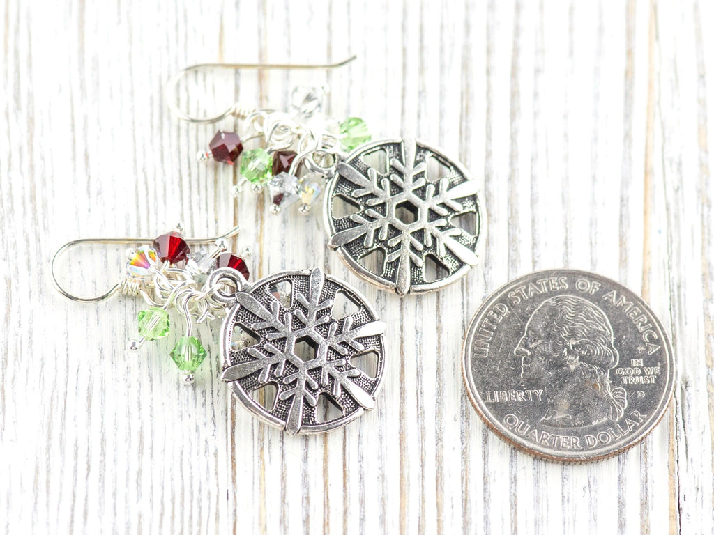 Snowflake Earrings, Handmade Christmas Earrings, Swarovski Crystal, Holiday Jewelry