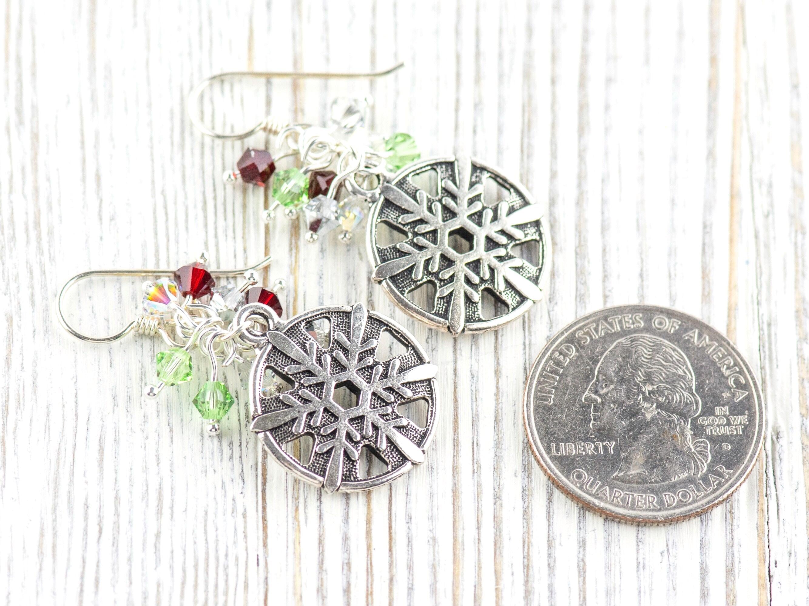 Snowflake Earrings, Handmade Christmas Earrings, Swarovski Crystal, Holiday Jewelry