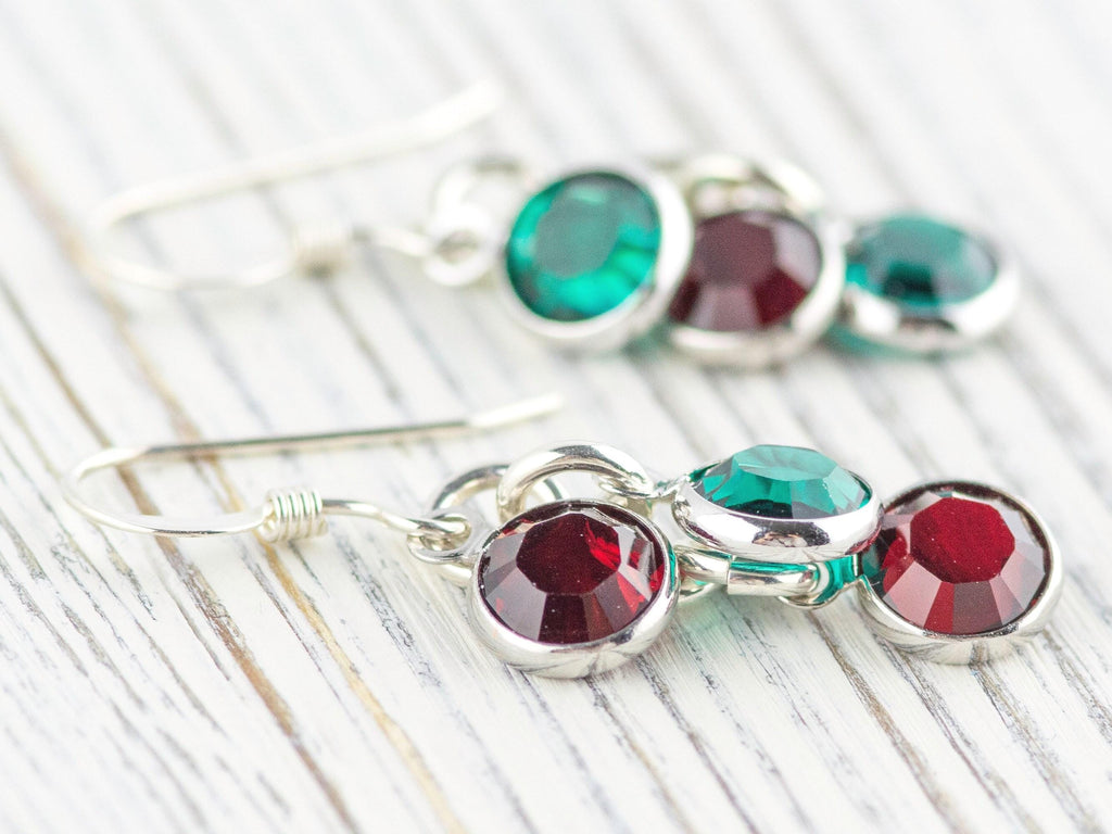 Mistletoe Christmas Earrings, Handmade Sterling Silver Earrings, Swarovski Crystal