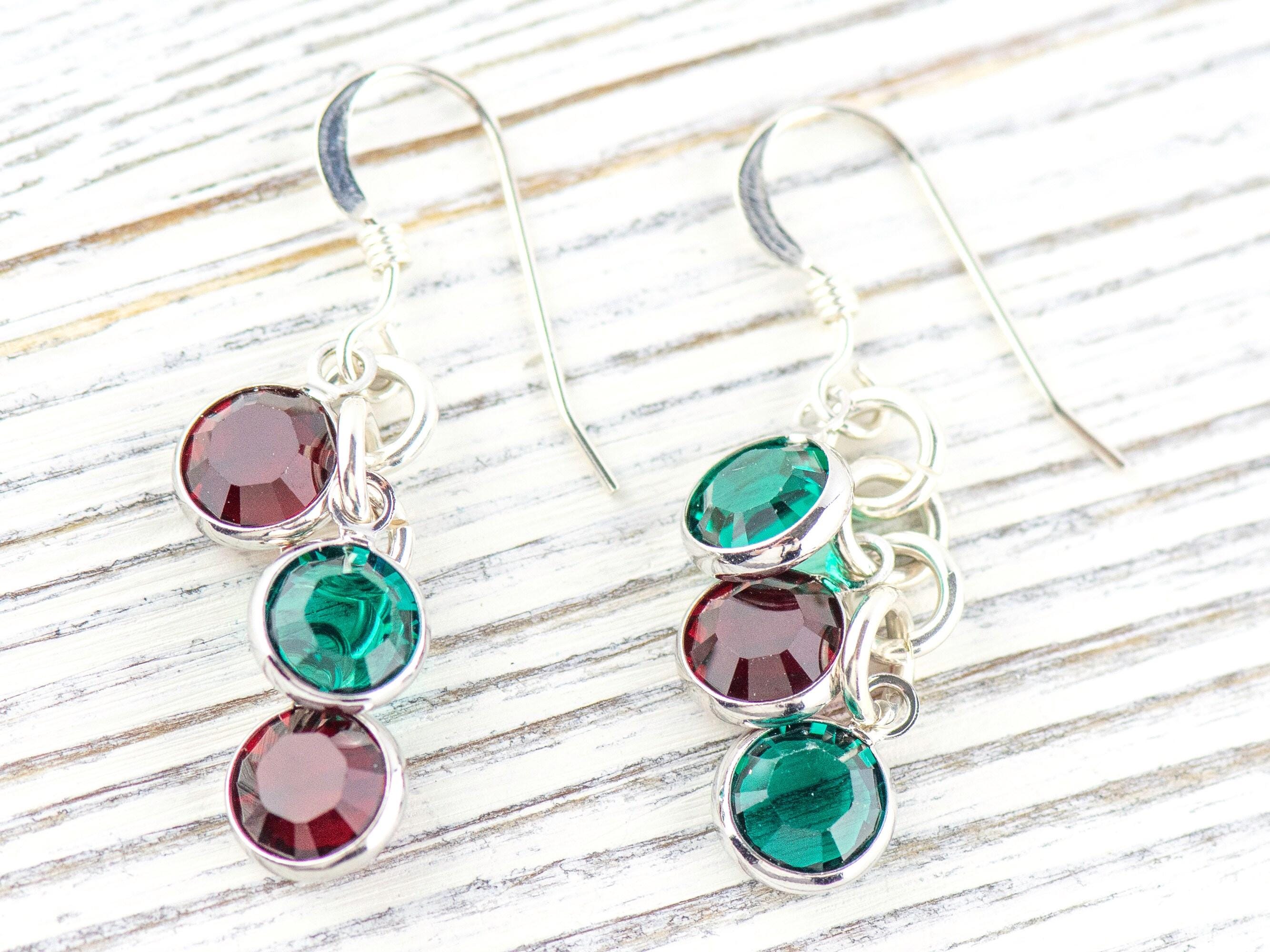 Mistletoe Christmas Earrings, Handmade Sterling Silver Earrings, Swarovski Crystal