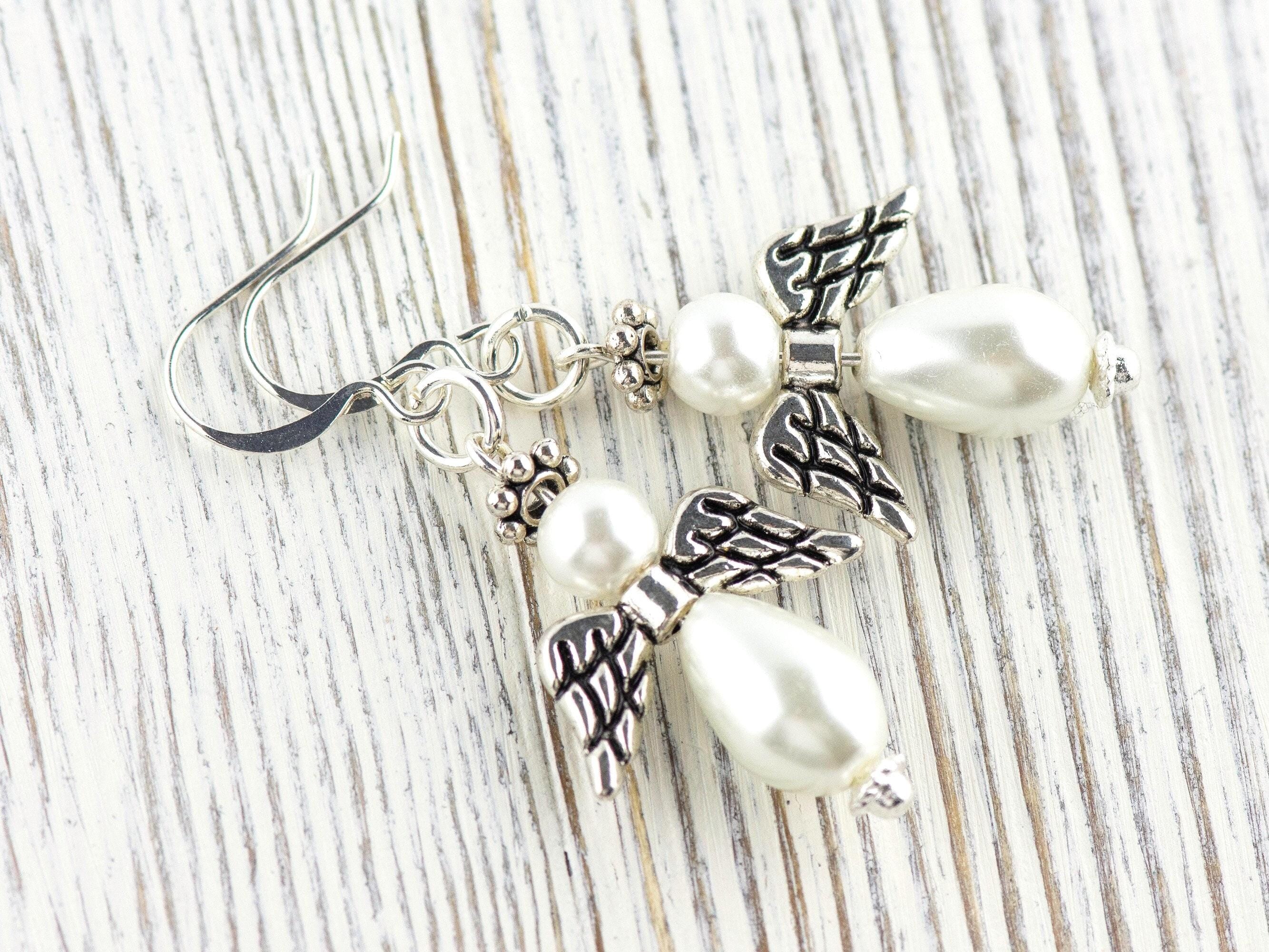 White Christmas Angel Earrings, Handmade Silver Plated Earrings, Angel Jewelry