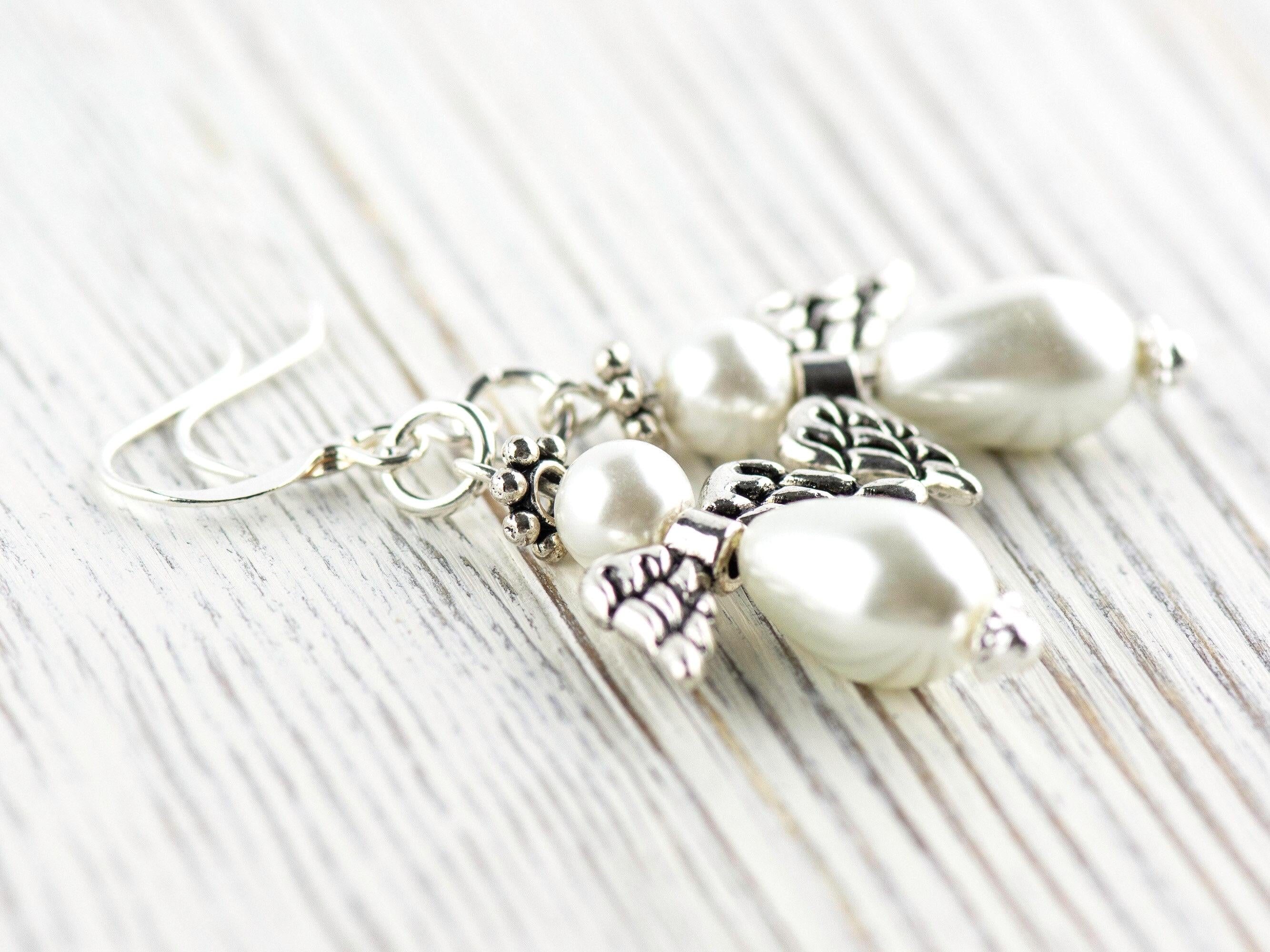 White Christmas Angel Earrings, Handmade Silver Plated Earrings, Angel Jewelry