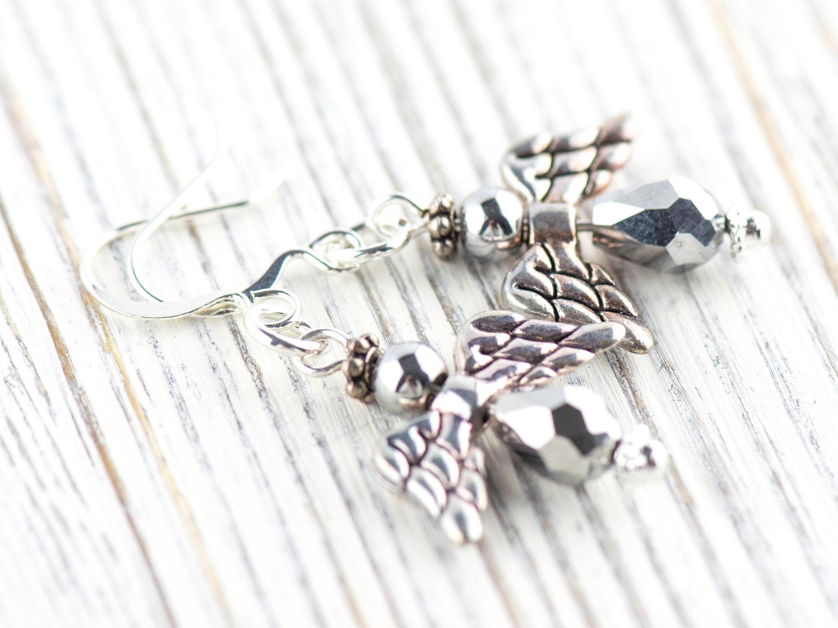 Silver Christmas Angel Earrings, Handmade Silver Plated Earrings, Angel Jewelry