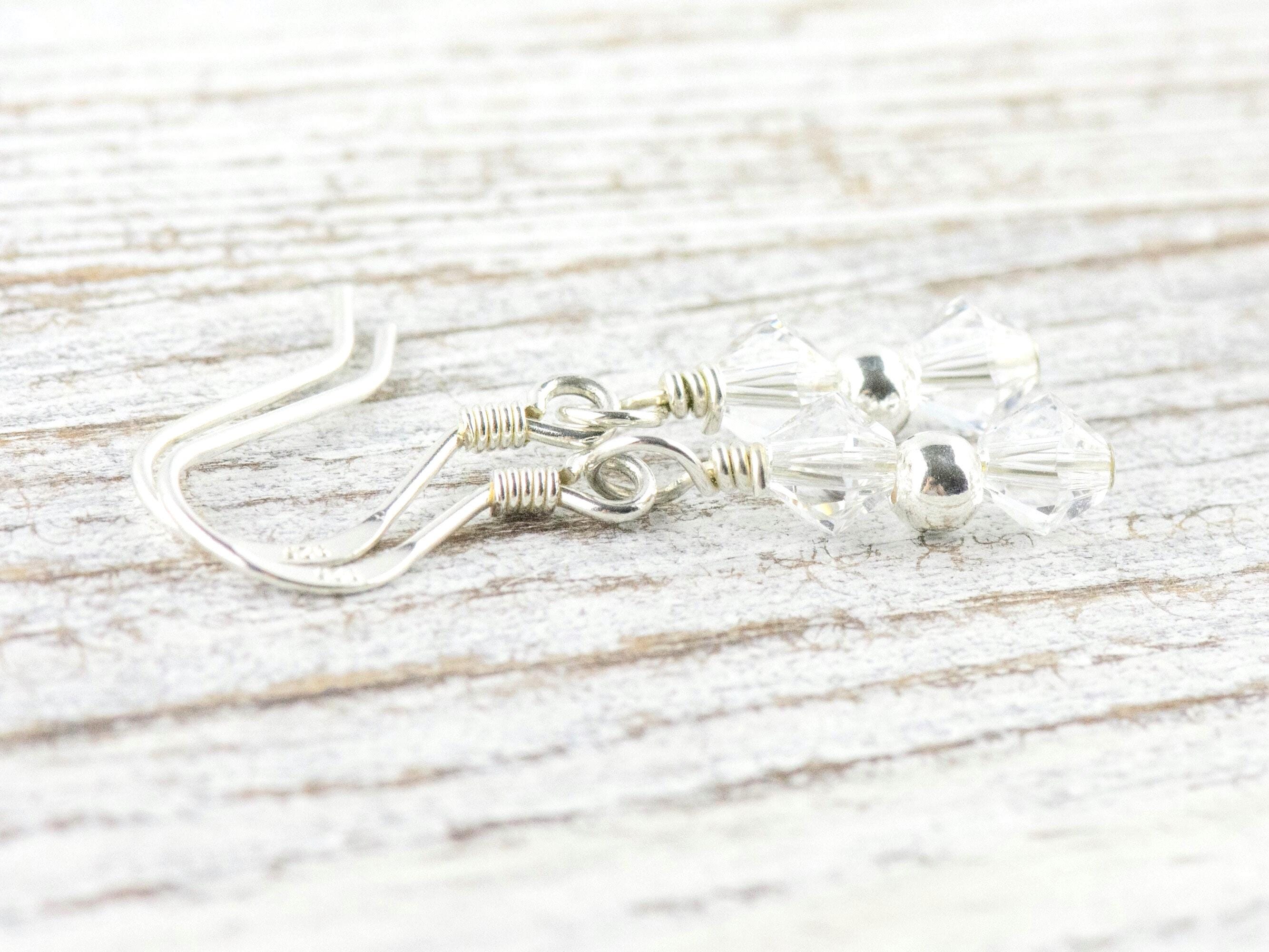 April Birthstone Earrings, Crystal Diamond Earrings, Birthday Earrings for Her, Minimalist Birthstone Earrings