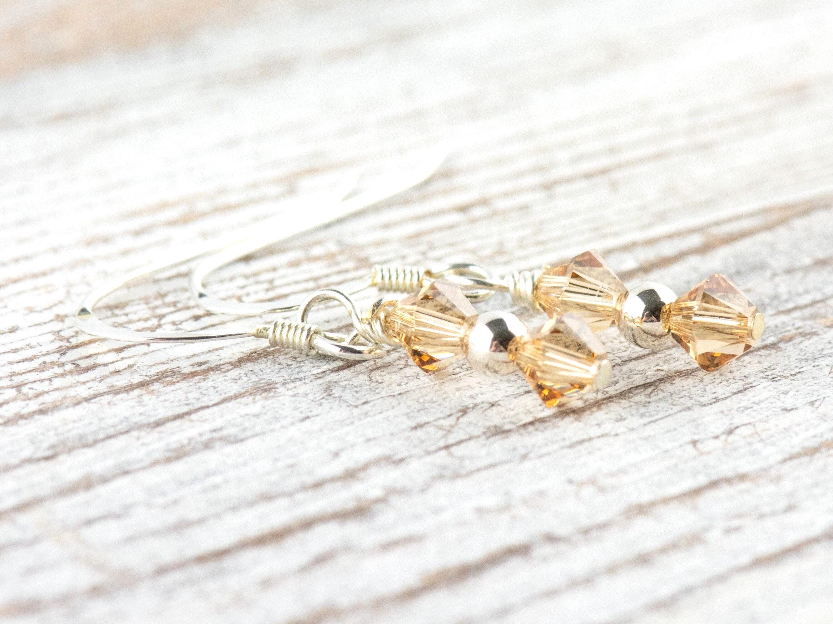 November Birthstone Earrings, Minimalist Swarovski Earrings, Topaz Birthstone Earrings, November Earrings Gift