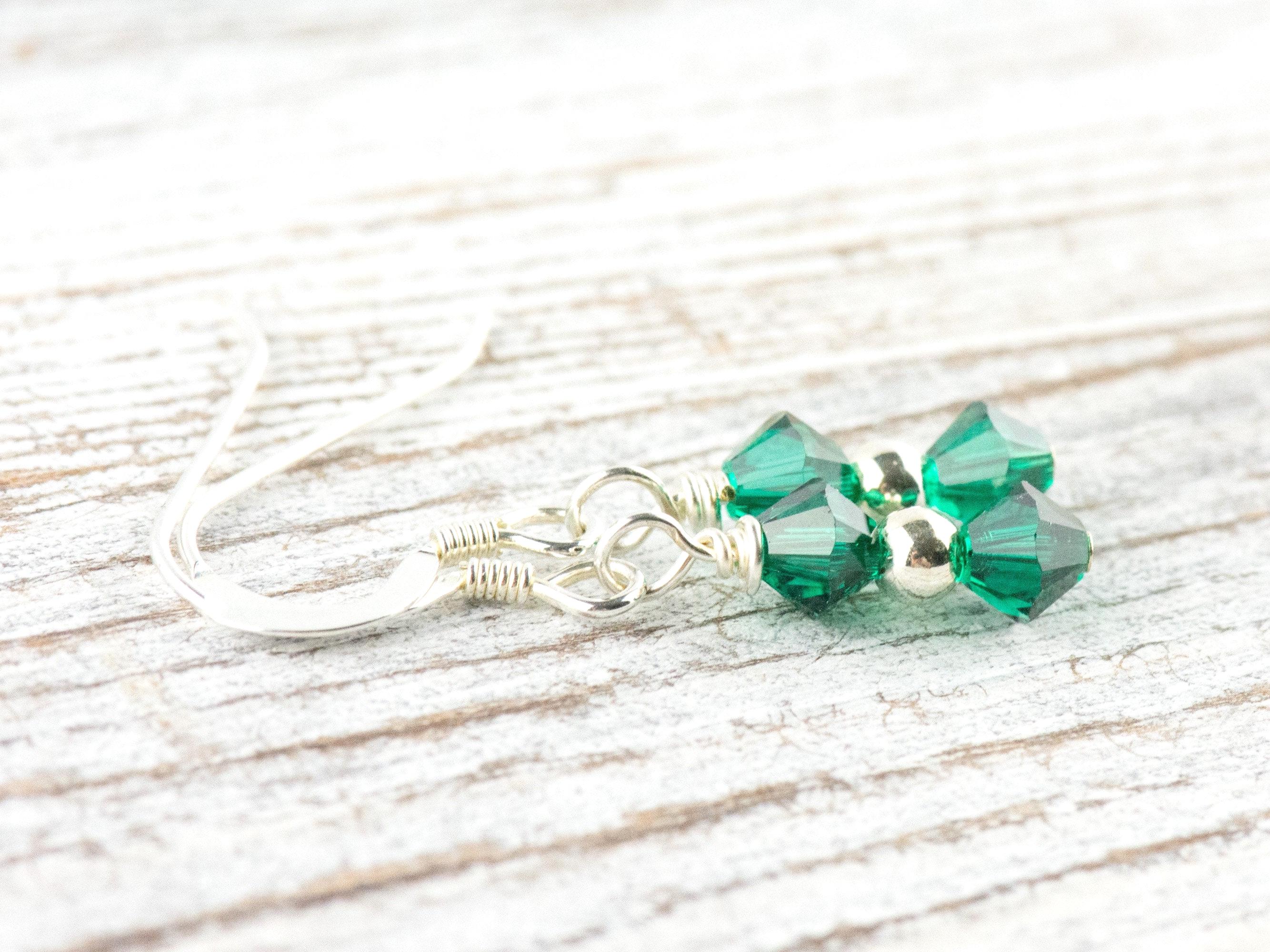 May Birthstone Earrings, Green Emerald Earrings, May Earrings Gift, Minimalist Swarovski Earrings, Crystal Earrings Birthstone