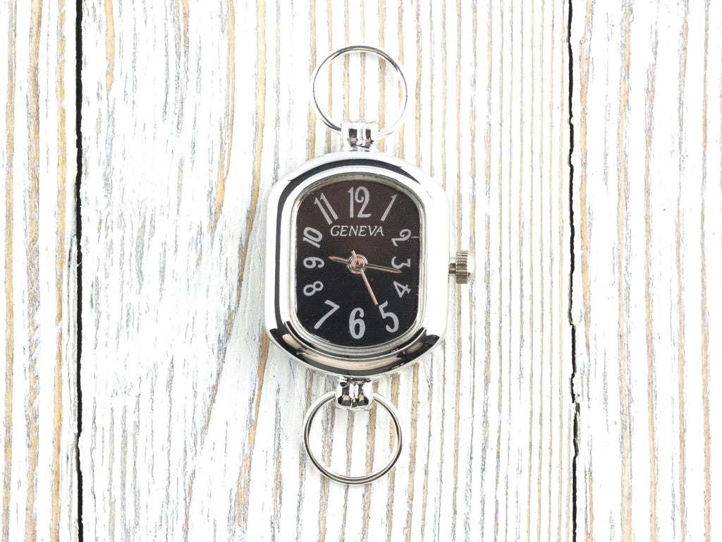 Black Dial Silvertone Rectangle Watch Face • DIY Beading Watch • Jewelry Making • Analog • Loops and Battery Included