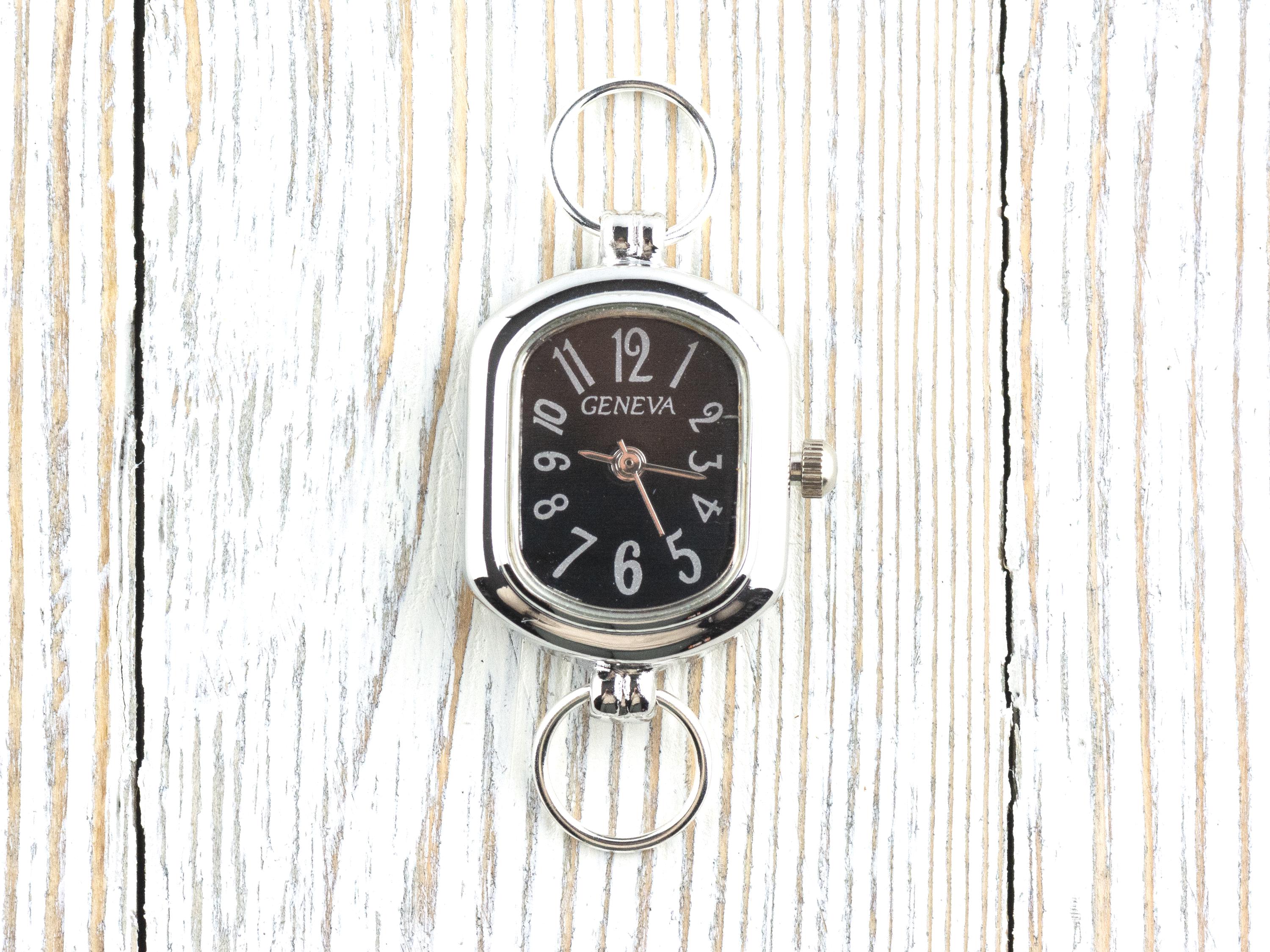 Black Dial Silvertone Rectangle Watch Face • DIY Beading Watch • Jewelry Making • Analog • Loops and Battery Included