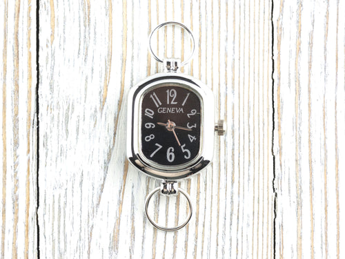 Black Dial Silvertone Rectangle Watch Face • DIY Beading Watch • Jewelry Making • Analog • Loops and Battery Included