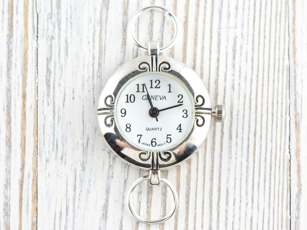 Petals White Dial Silvertone Round Watch Face • DIY Beading Watch • Jewelry Making • Analog • Loops and Battery Included