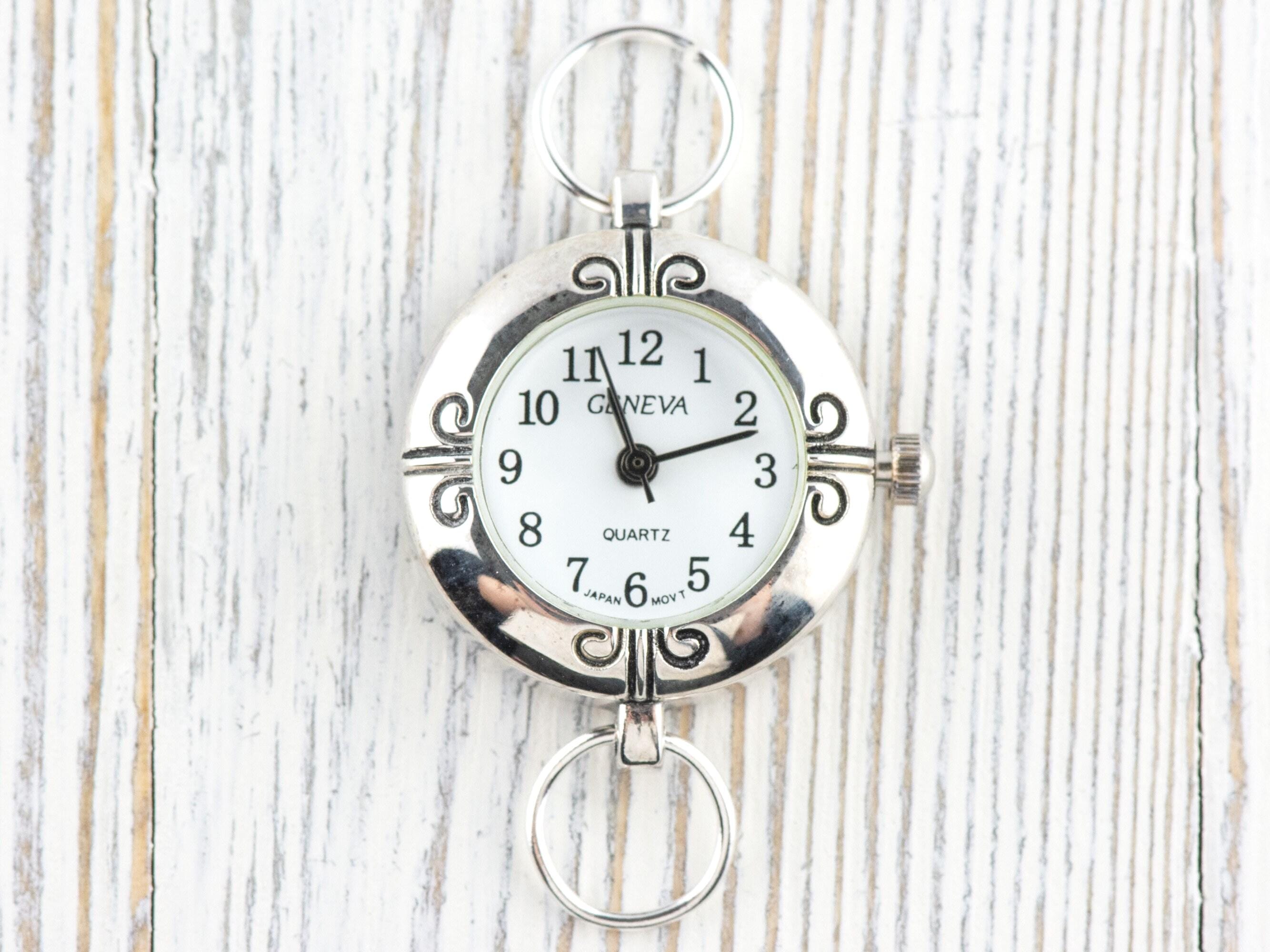 Petals White Dial Silvertone Round Watch Face • DIY Beading Watch • Jewelry Making • Analog • Loops and Battery Included
