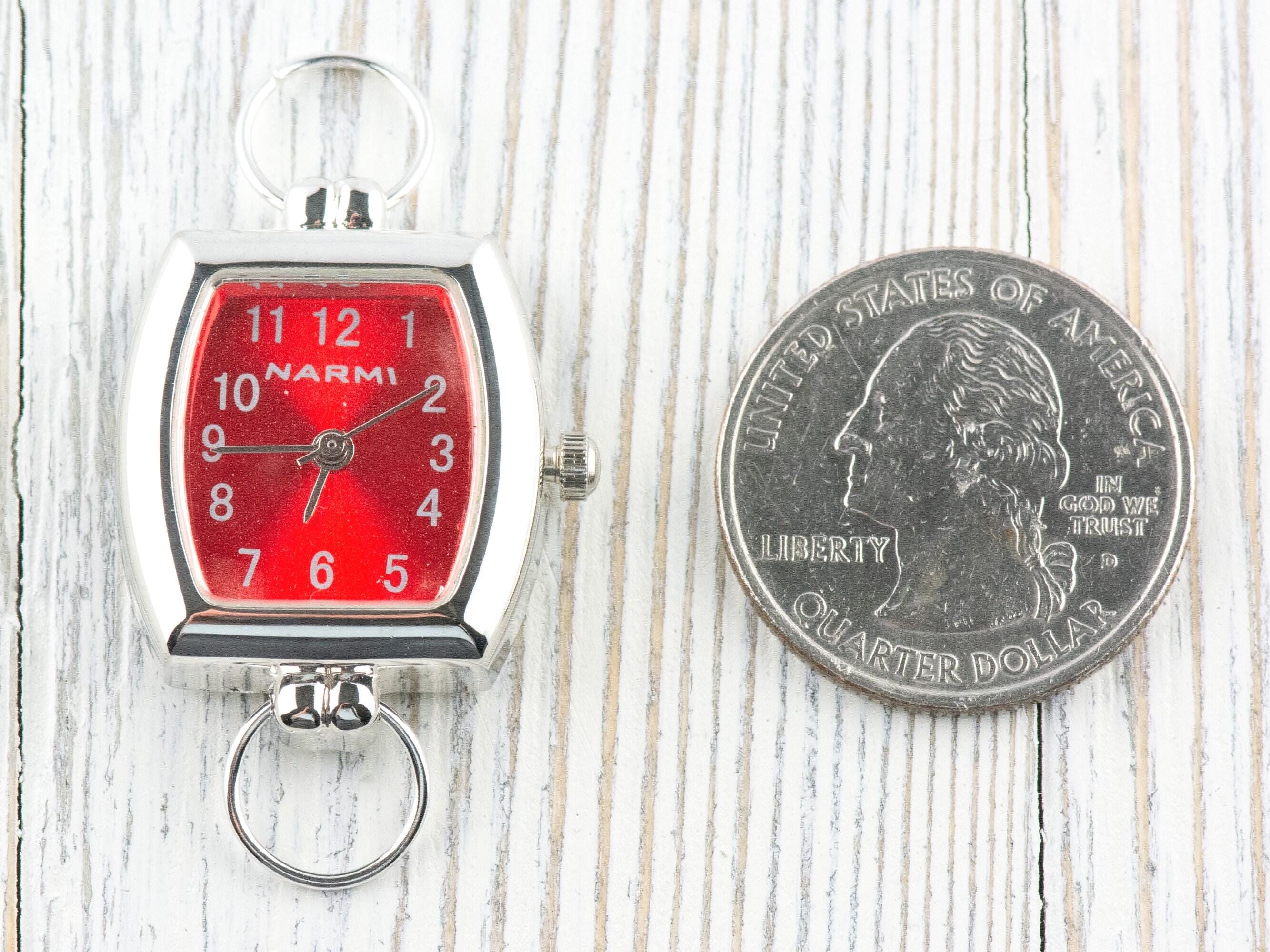 Red Dial Silvertone Square Rectangle Watch Face • DIY Beading Watch • Jewelry Making • Analog • Loops and Battery Included