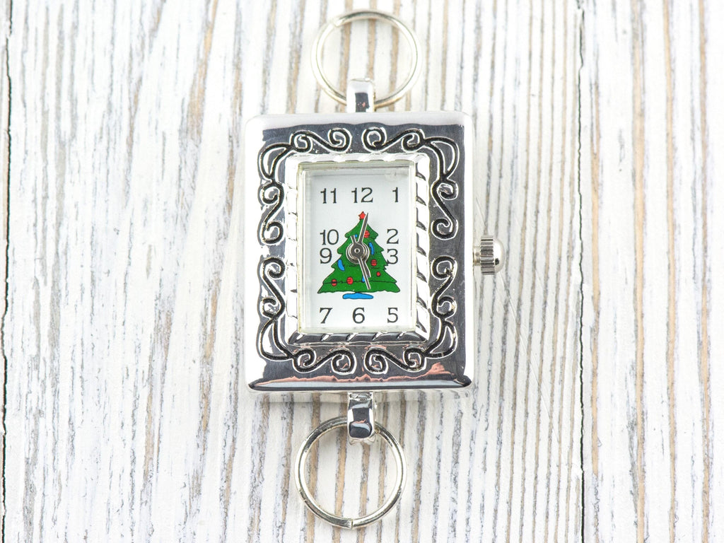 Christmas Tree Watch Face | Square Watch Face | Holiday Watch Face | Wrist Watch Face | Beading Watch Face | Women's Silver Watch Face