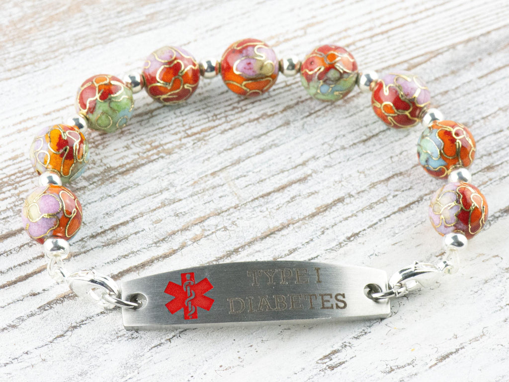 Cloisonne Round Orange Mix Interchangeable Stretch Beaded Watch Band • Medical ID Bracelet • Single Strand • Handmade Jewelry