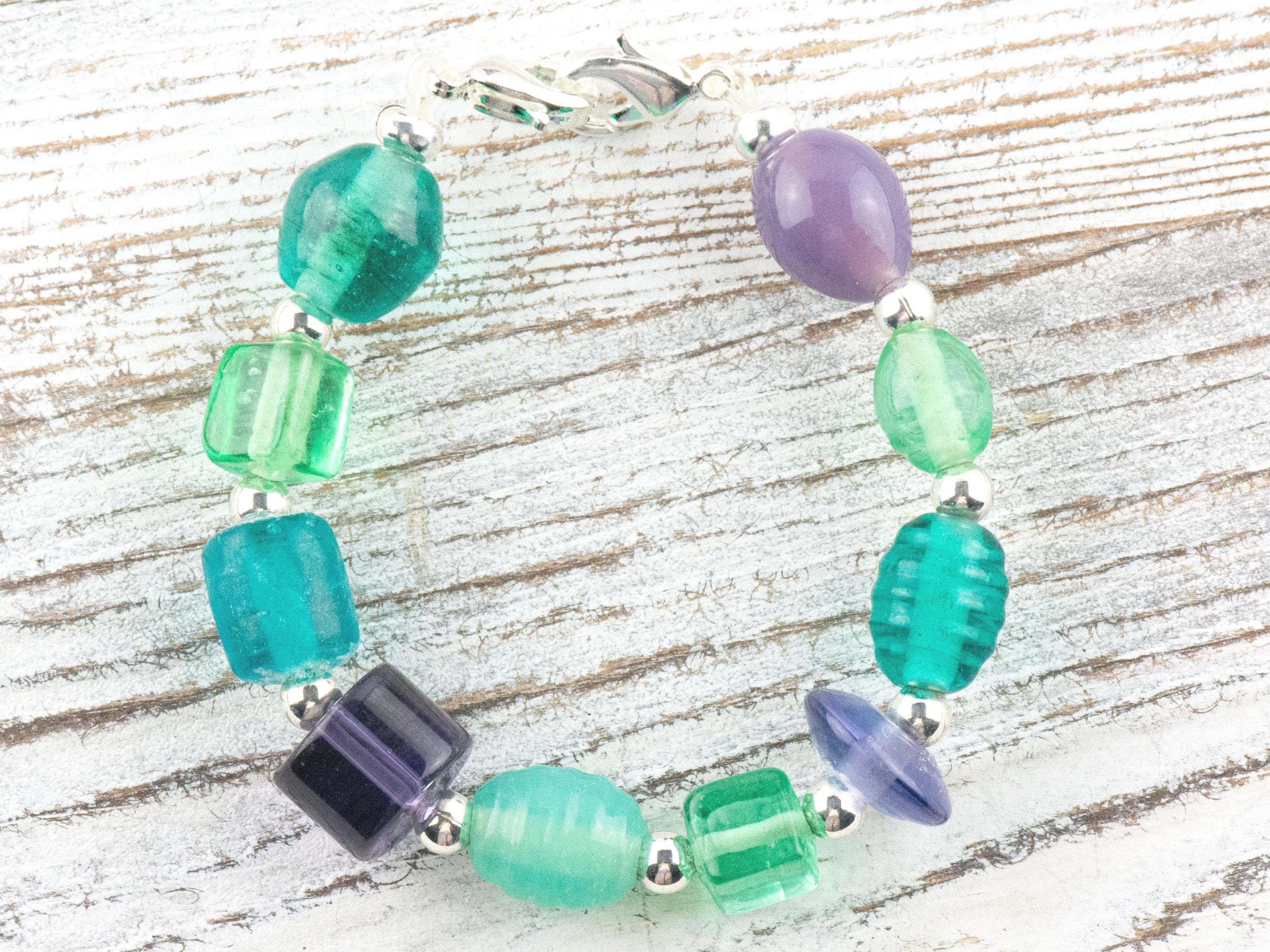 Blue and Purple Mix Interchangeable Stretch Beaded Watch Band • Medical ID Bracelet • Single Strand • Handmade Jewelry