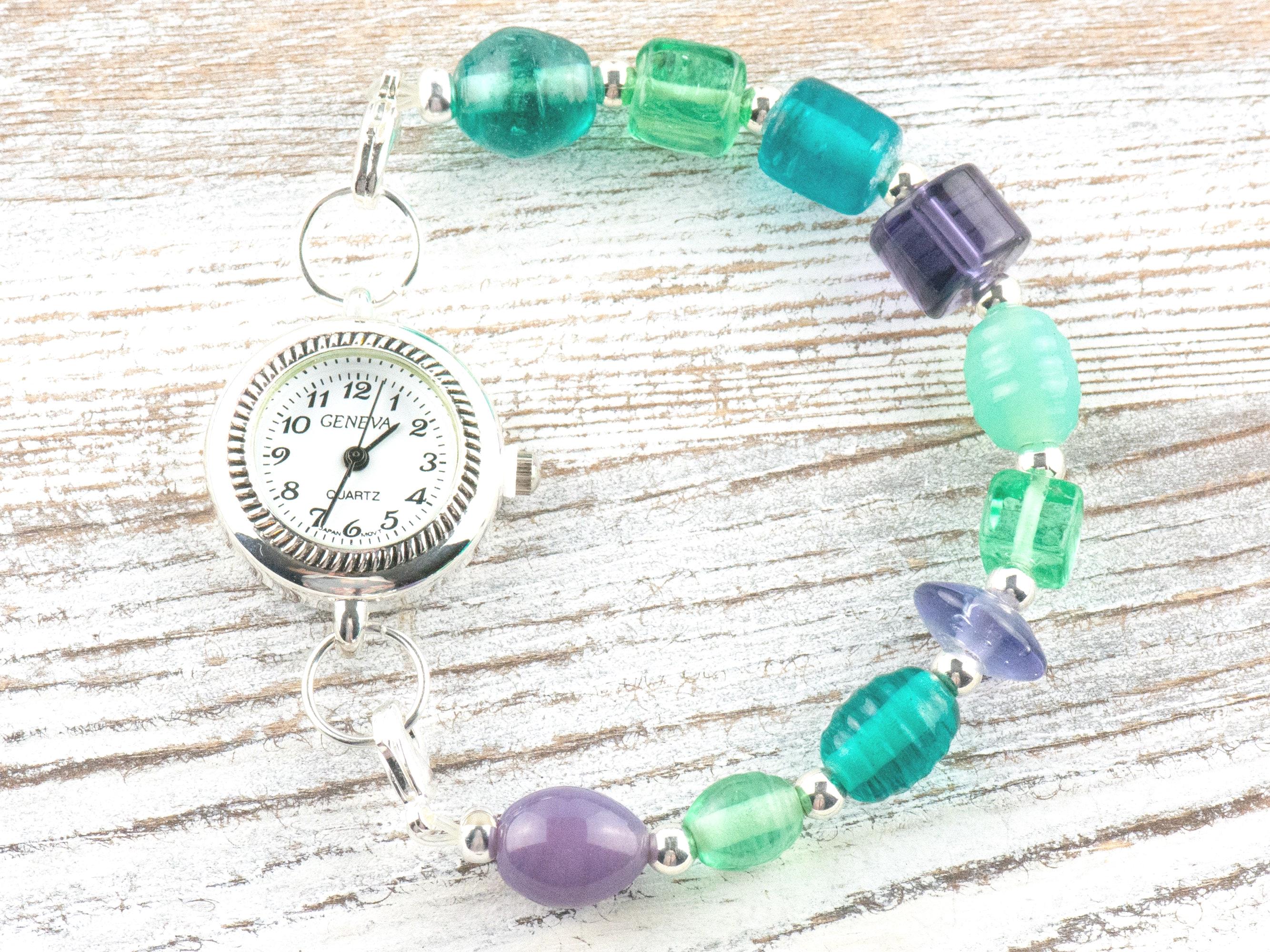 Blue and Purple Mix Interchangeable Stretch Beaded Watch Band • Medical ID Bracelet • Single Strand • Handmade Jewelry