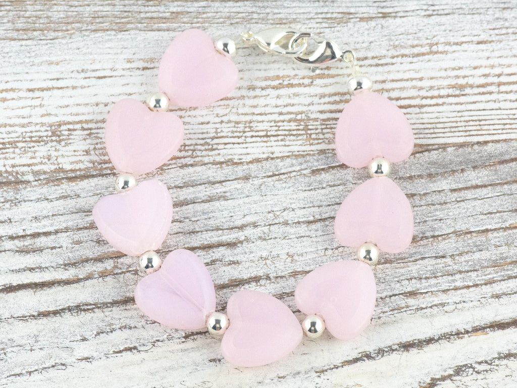 Pink Hearts Interchangeable Stretch Beaded Watch Band • Medical ID Bracelet • Single Strand • Handmade Jewelry