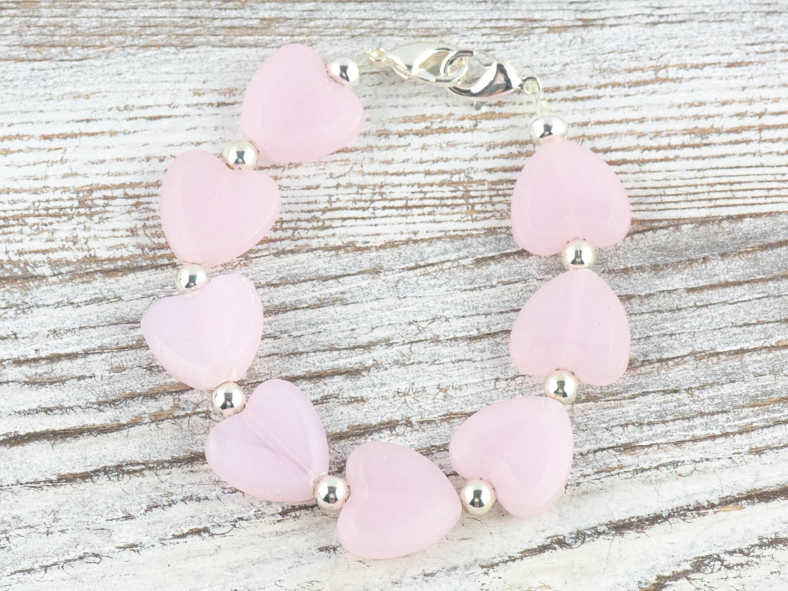 Pink Hearts Interchangeable Stretch Beaded Watch Band • Medical ID Bracelet • Single Strand • Handmade Jewelry