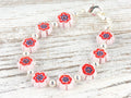 Red Burst Glass Coin Interchangeable Stretch Beaded Watch Band • Medical ID Bracelet • Single Strand • Handmade Jewelry