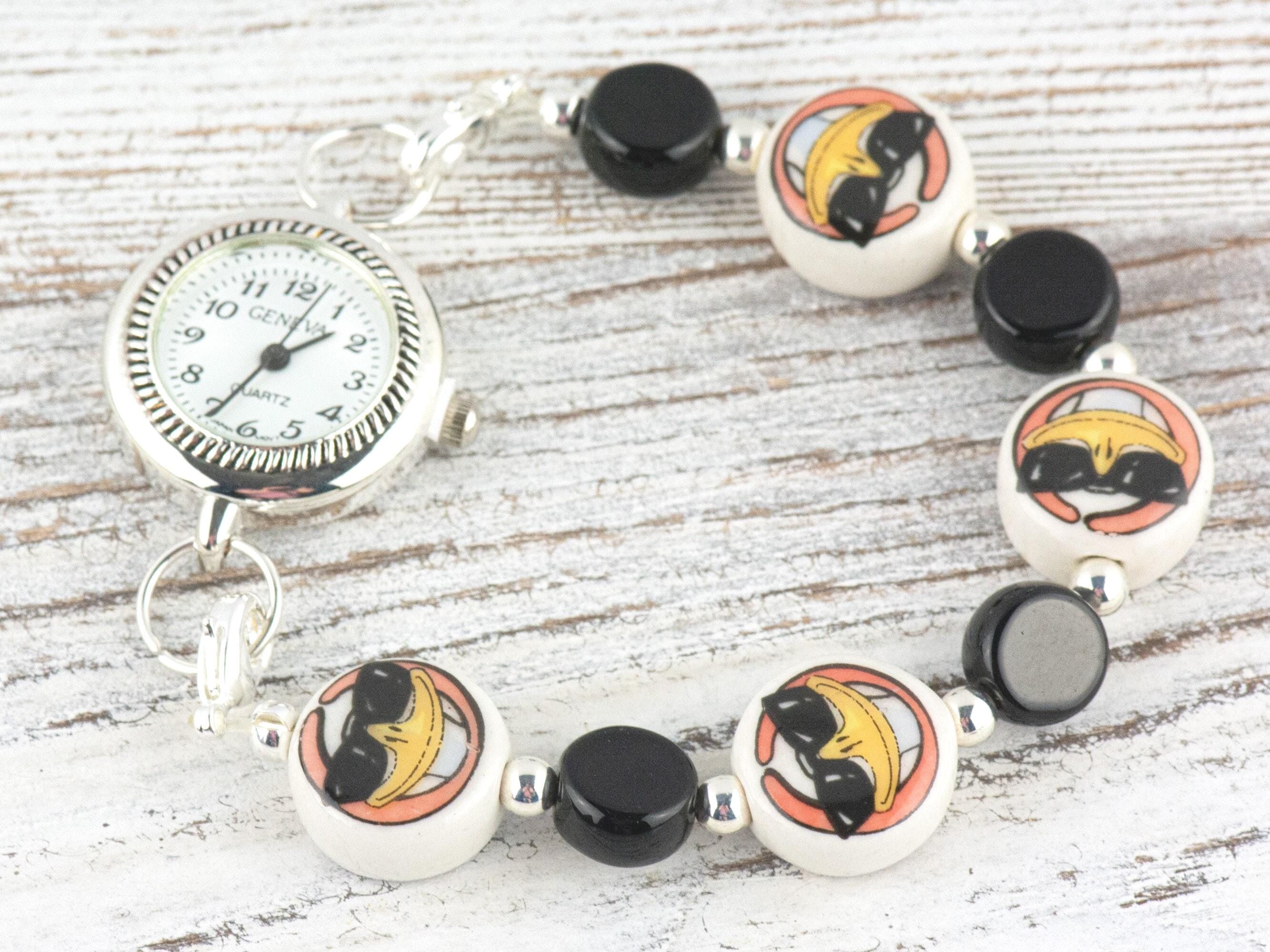 Happy Face with Sunglasses Interchangeable Stretch Beaded Watch Band • Medical ID Bracelet • Single Strand • Handmade Jewelry