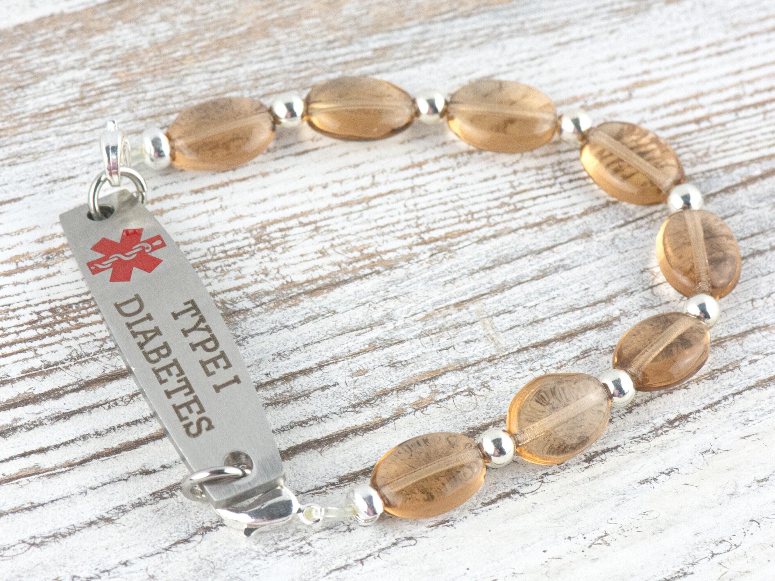 Topaz Glass Interchangeable Stretch Beaded Watch Band • Medical ID Bracelet • Single Strand • Handmade Jewelry