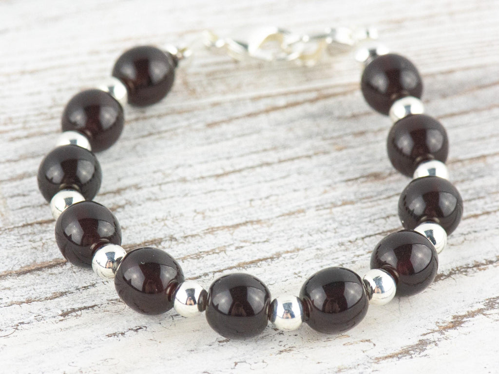 Deep Garnet Red Interchangeable Stretch Beaded Watch Band • Medical ID Bracelet • Single Strand • Handmade Jewelry