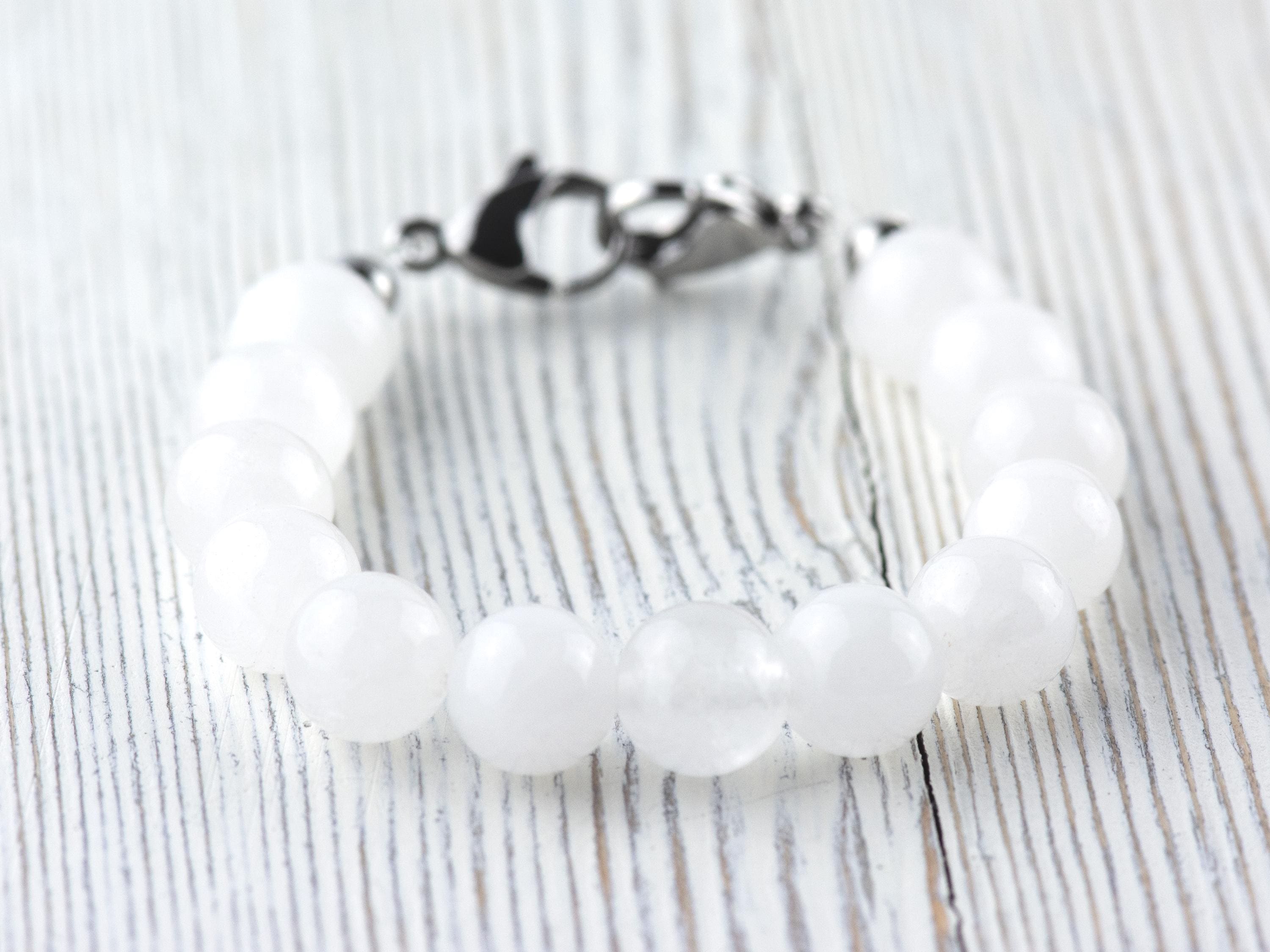 Snow Quartz Stretch Beaded Watch Band, Medical Alert Bracelet, Single Strand, Interchangeable, Handmade Jewelry