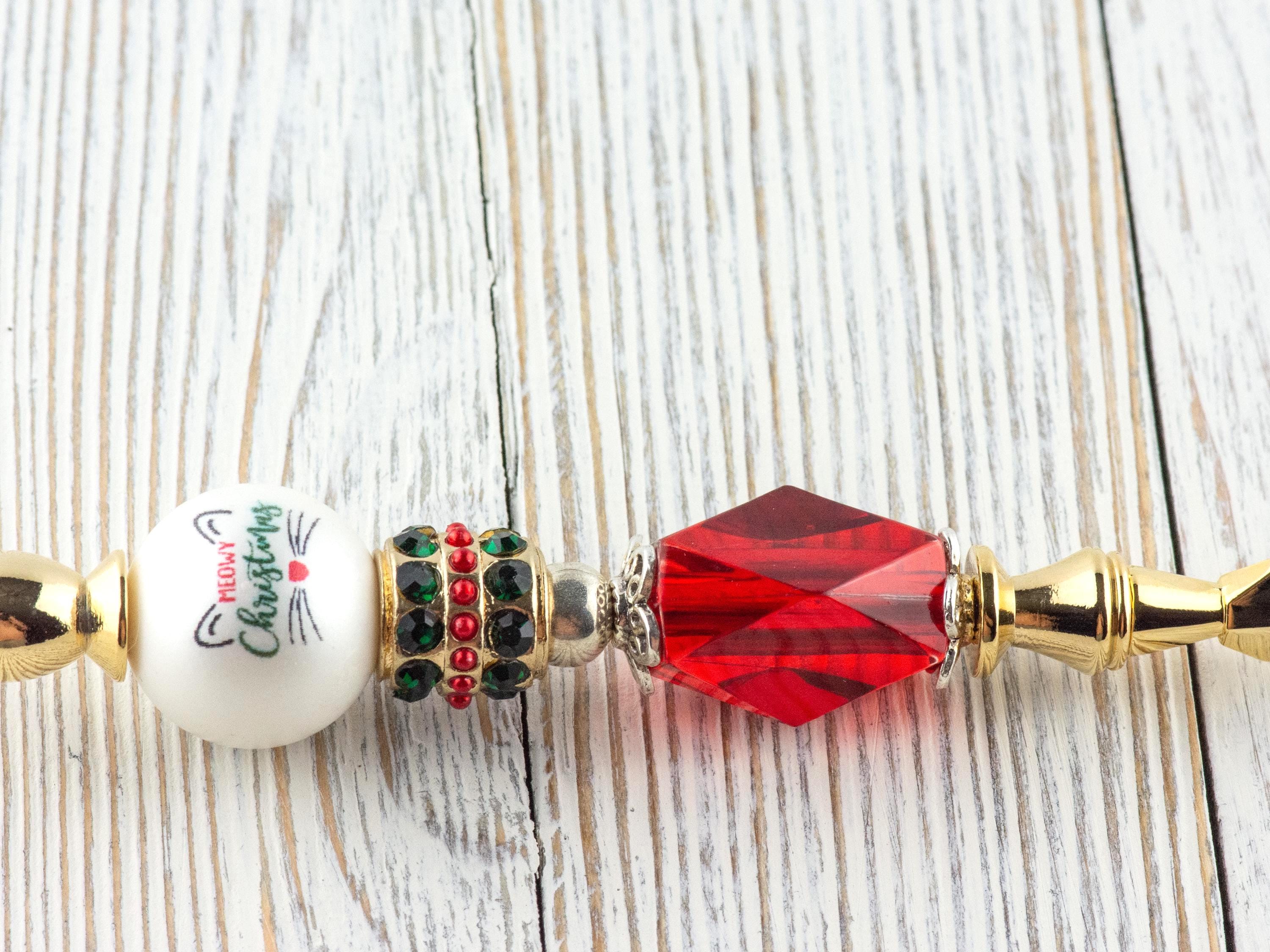 Meowy Christmas Glass Beaded Gold Letter Opener • Paper Knife • Desk Accessory