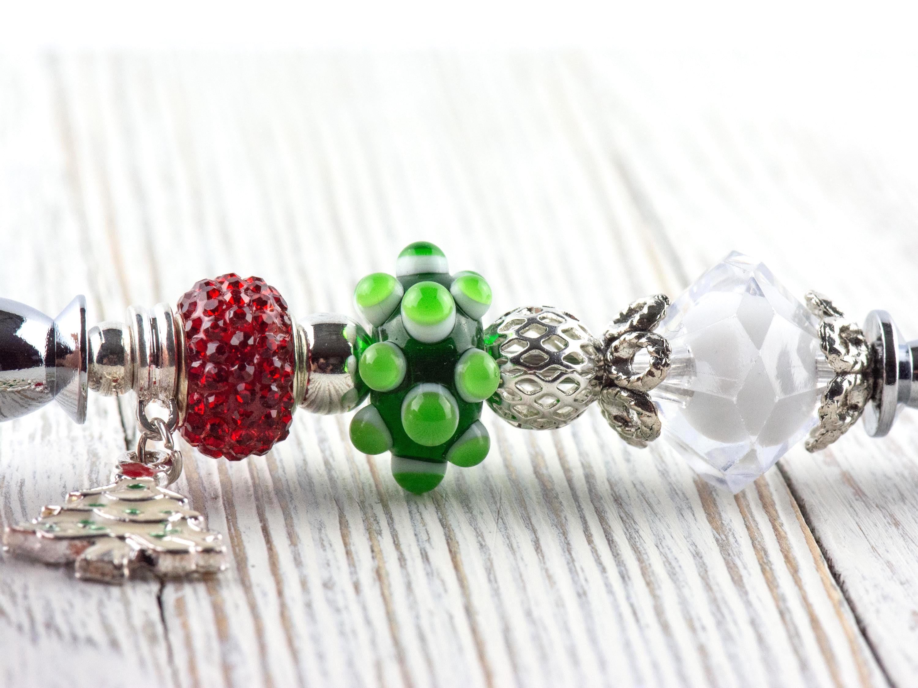 Christmas Tree Charm Glass Beaded Silver Letter Opener • Paper Knife • Desk Accessory