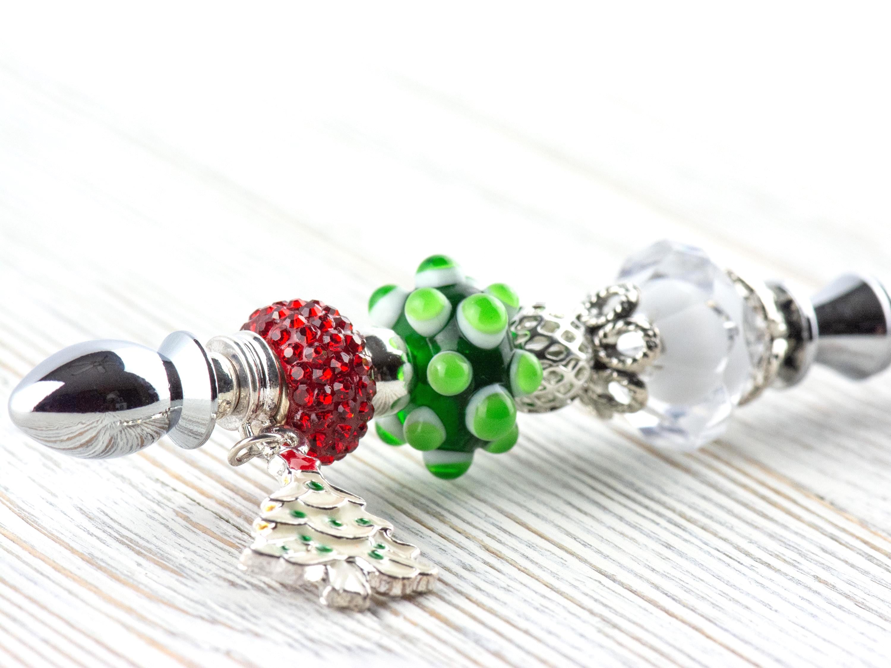Christmas Tree Charm Glass Beaded Silver Letter Opener • Paper Knife • Desk Accessory