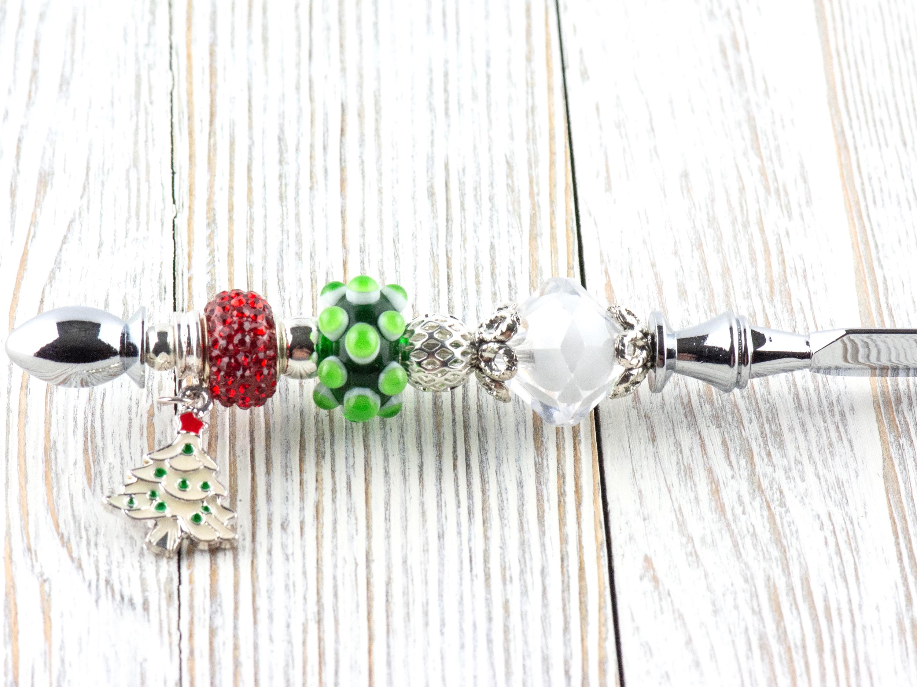 Christmas Tree Charm Glass Beaded Silver Letter Opener • Paper Knife • Desk Accessory