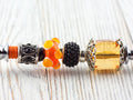 Orange and Black Glass Beaded Silver Letter Opener • Paper Knife • Desk Accessory