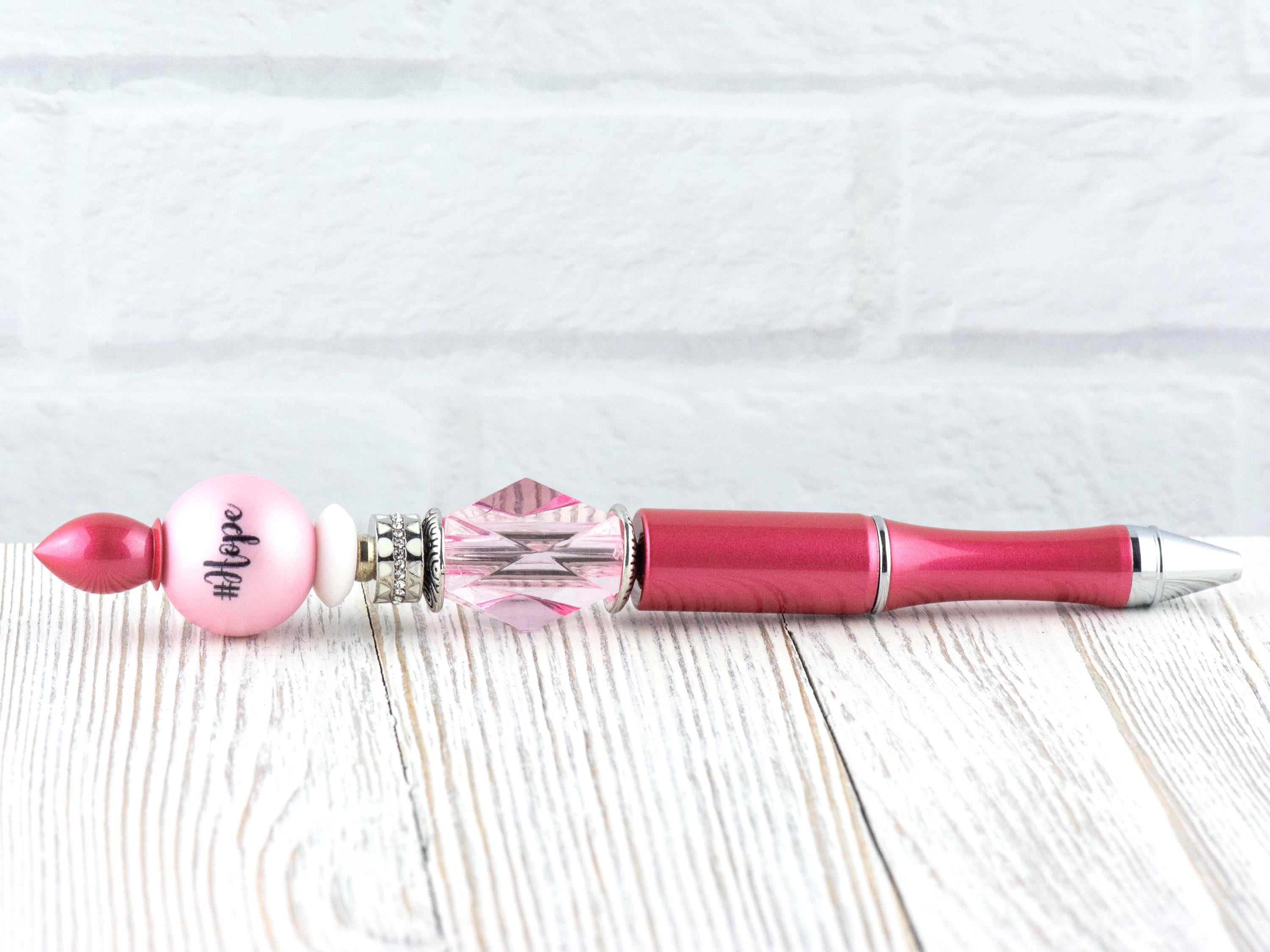 Hope Breast Cancer Awareness Beaded Metal Ballpoint Pen with Lampwork Glass Beads • Black Ink (Extra Refill)