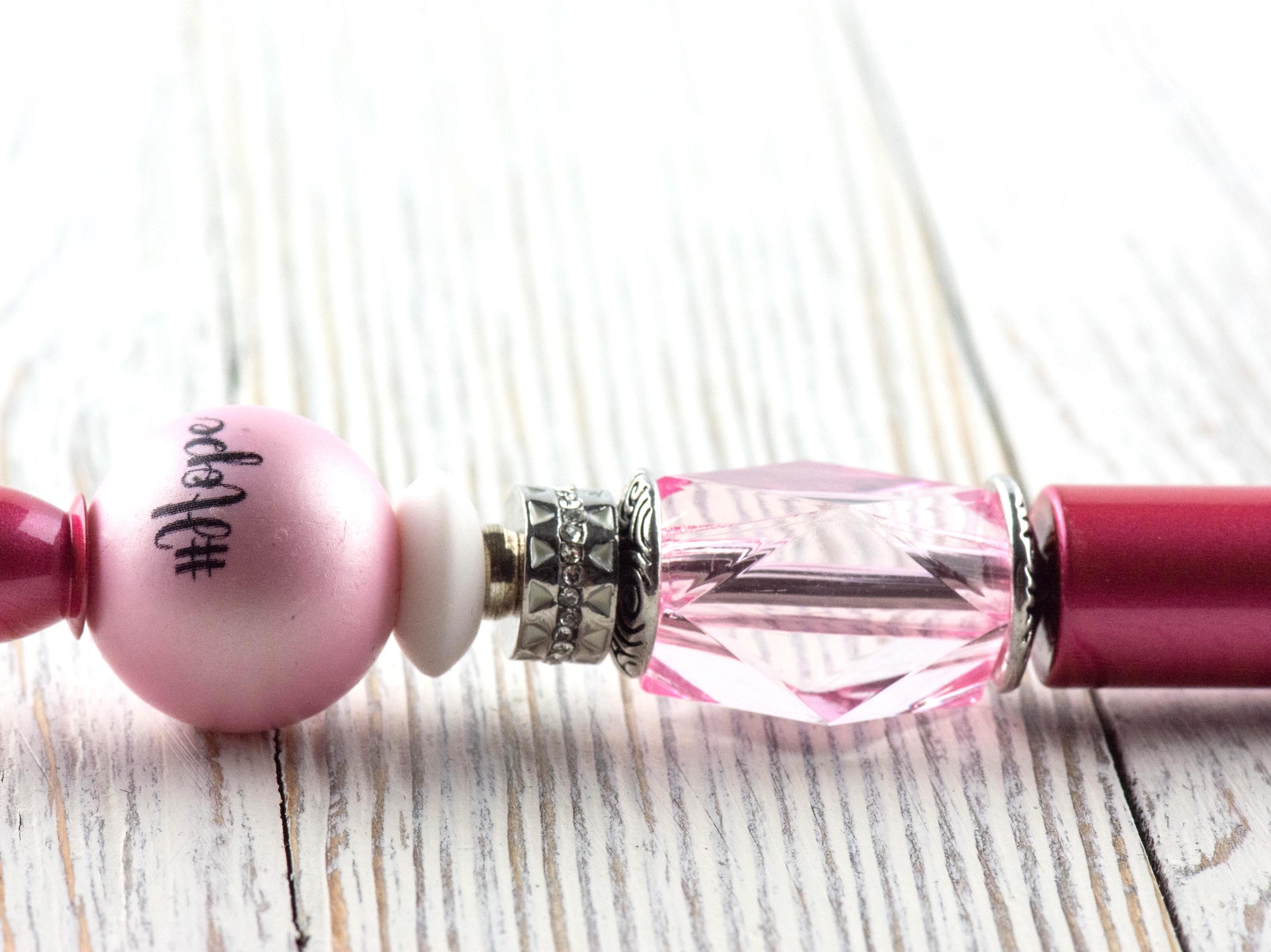 Hope Breast Cancer Awareness Beaded Metal Ballpoint Pen with Lampwork Glass Beads • Black Ink (Extra Refill)
