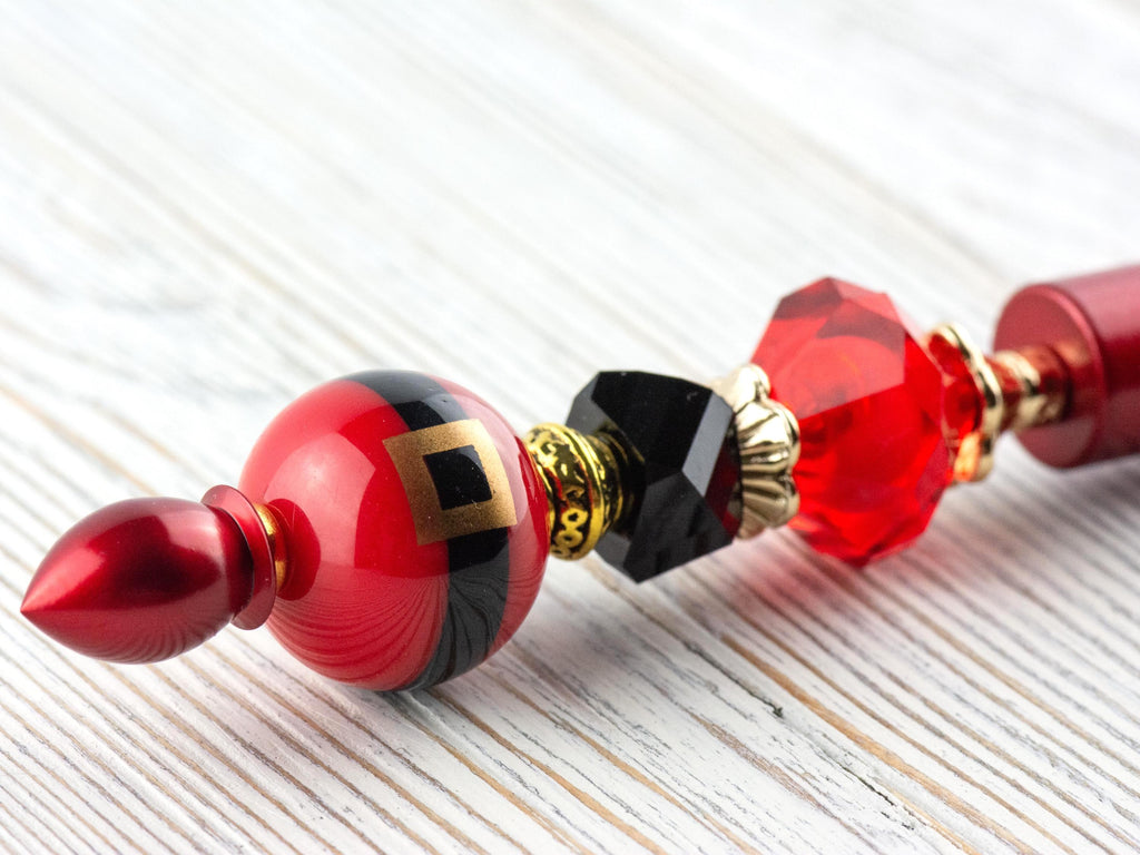 Santa Claus Christmas Beaded Metal Ballpoint Pen with Lampwork Glass Beads • Black Ink (Extra Refill)