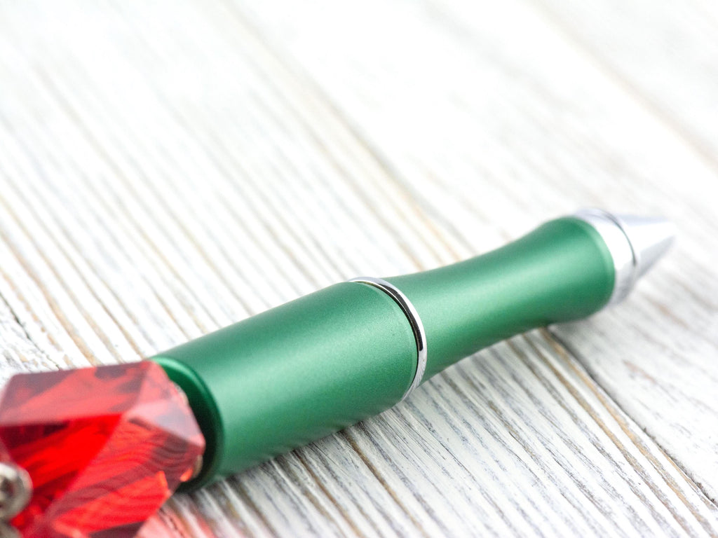 Red and Green Christmas Beaded Metal Ballpoint Pen with Lampwork Glass Beads • Black Ink (Extra Refill)