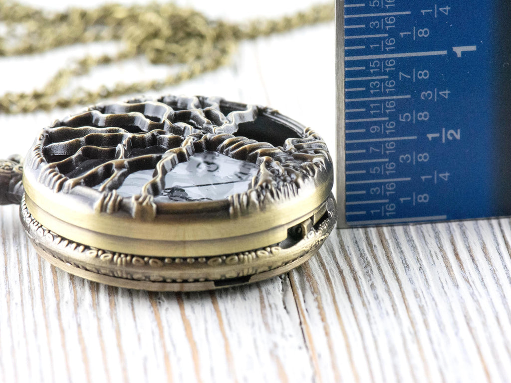 Tree of Life Bronze Pocket Watch Long Necklace / Unique Watches / Nature-Inspired Jewelry / Large Pocket Watch