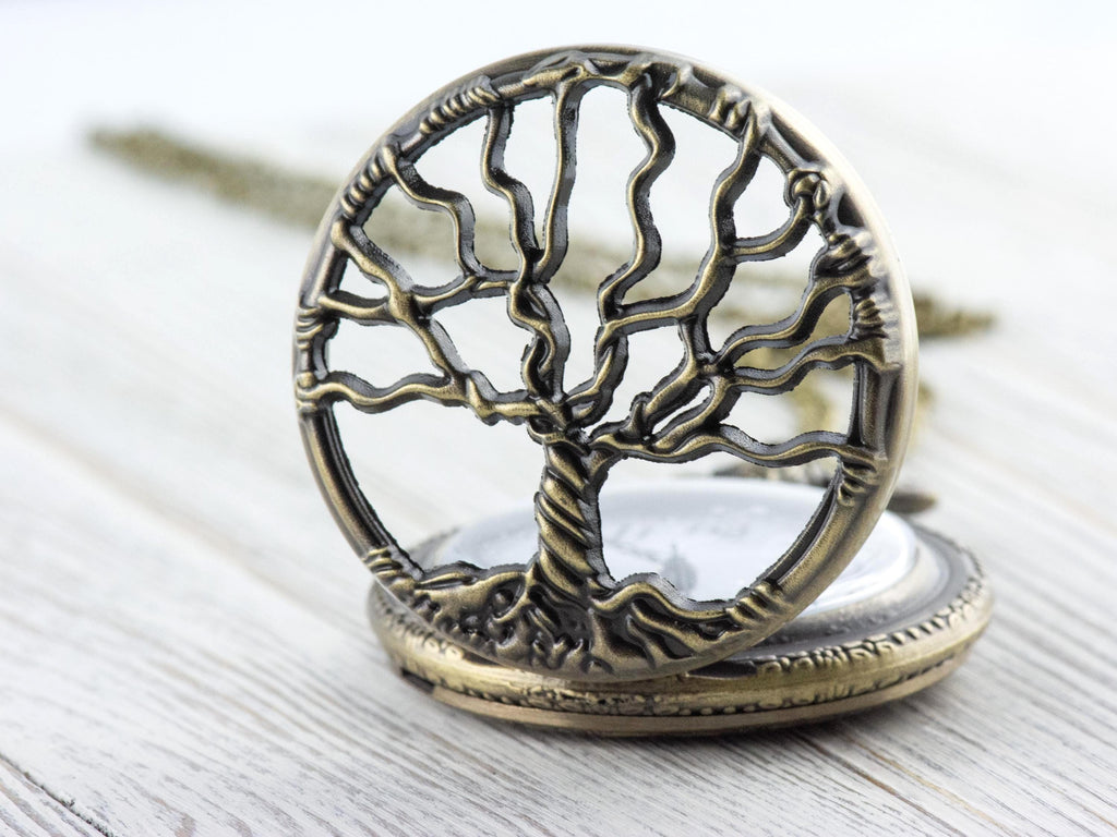 Tree of Life Bronze Pocket Watch Long Necklace / Unique Watches / Nature-Inspired Jewelry / Large Pocket Watch