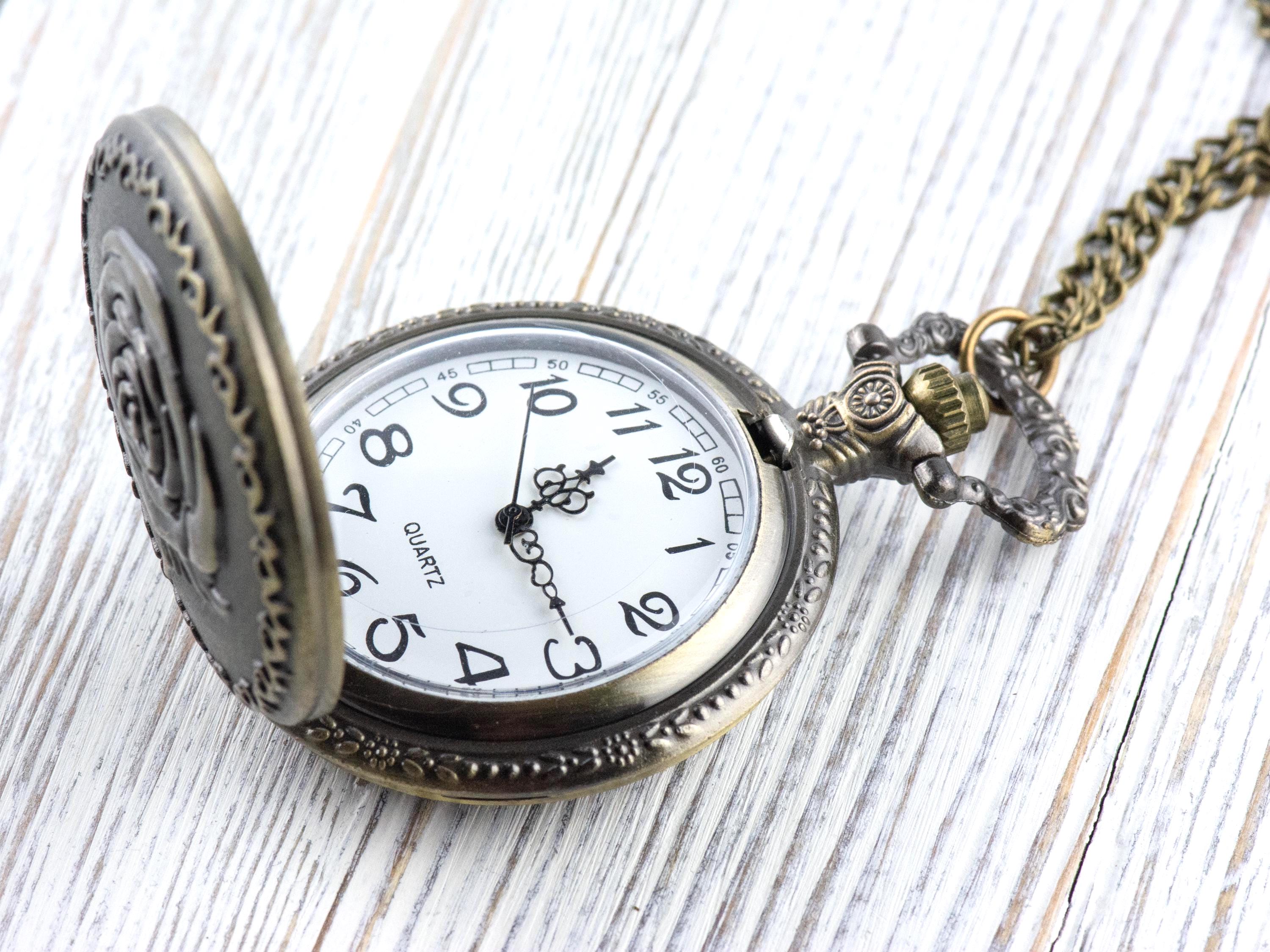 Rose Bronze Pocket Watch Long Necklace / Unique Watches / Nature-Inspired Jewelry / Large Pocket Watch