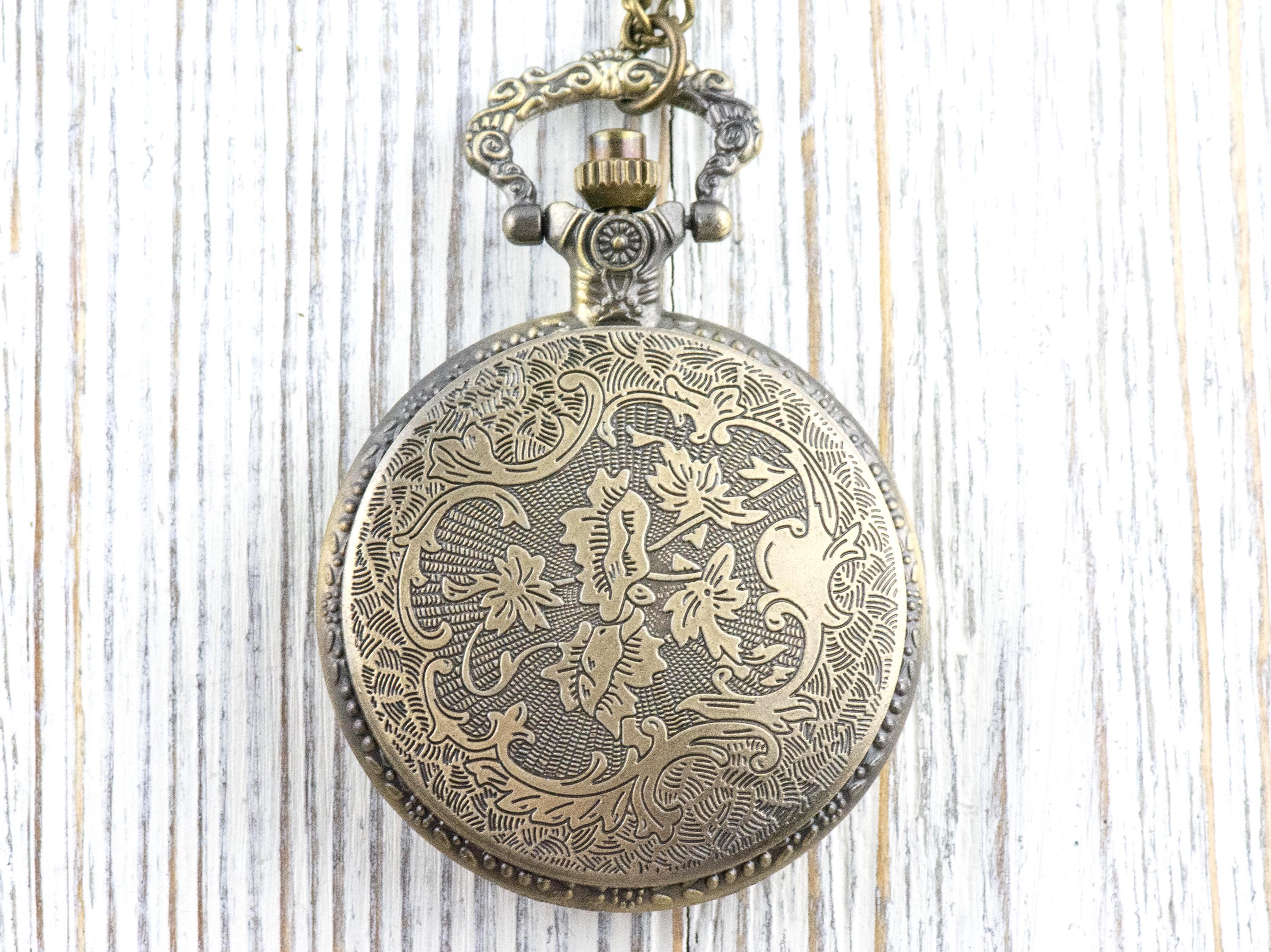Reindeer Bronze Pocket Watch Long Necklace / Unique Watches / Nature-Inspired Jewelry / Large Pocket Watch