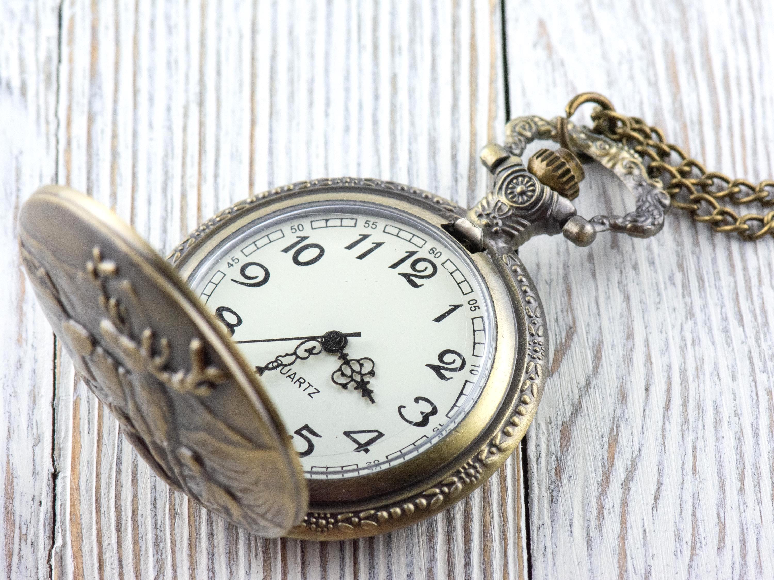 Reindeer Bronze Pocket Watch Long Necklace / Unique Watches / Nature-Inspired Jewelry / Large Pocket Watch