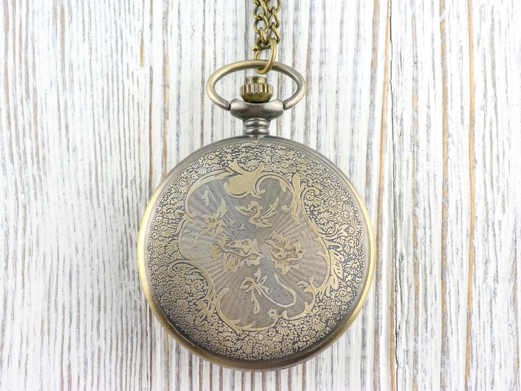 Floral Bronze Pocket Watch Long Necklace / Unique Watches / Nature-Inspired Jewelry / Large Pocket Watch