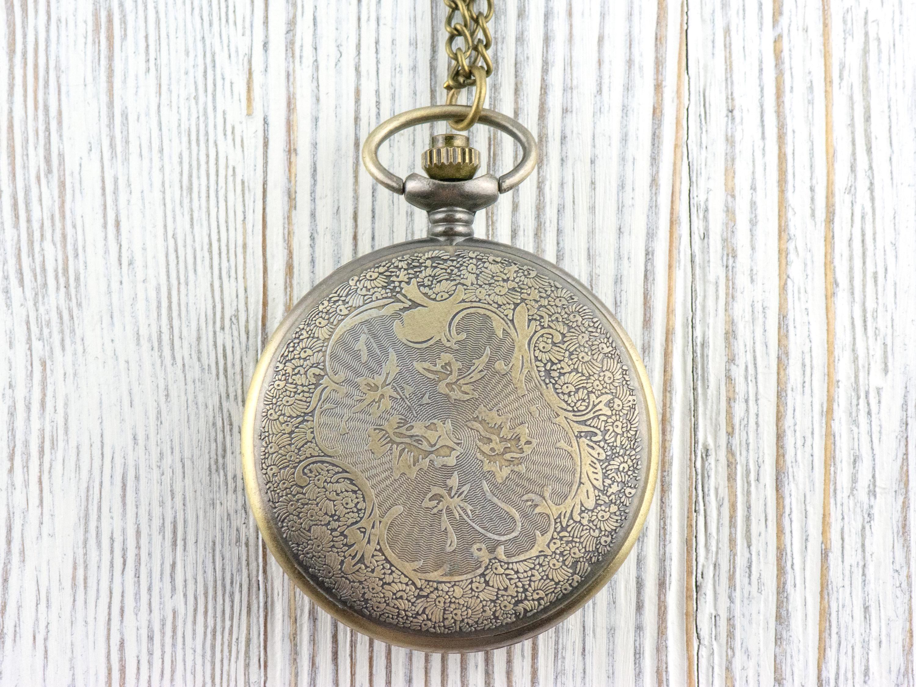 Floral Bronze Pocket Watch Long Necklace / Unique Watches / Nature-Inspired Jewelry / Large Pocket Watch