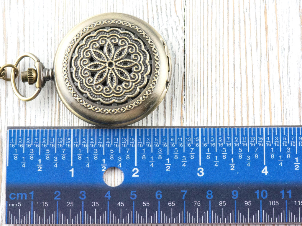 Floral Bronze Pocket Watch Long Necklace / Unique Watches / Nature-Inspired Jewelry / Large Pocket Watch